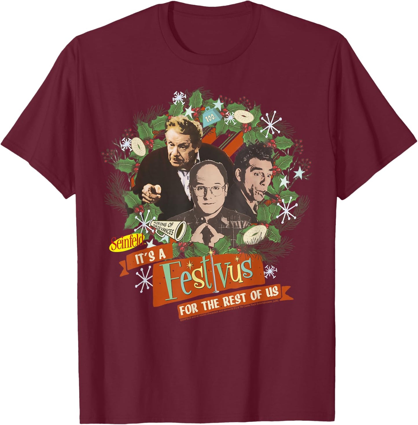 Seinfeld Festivus It's A Festivus for The Rest of Us Wreath T-Shirt - T-Shirt | Maroon