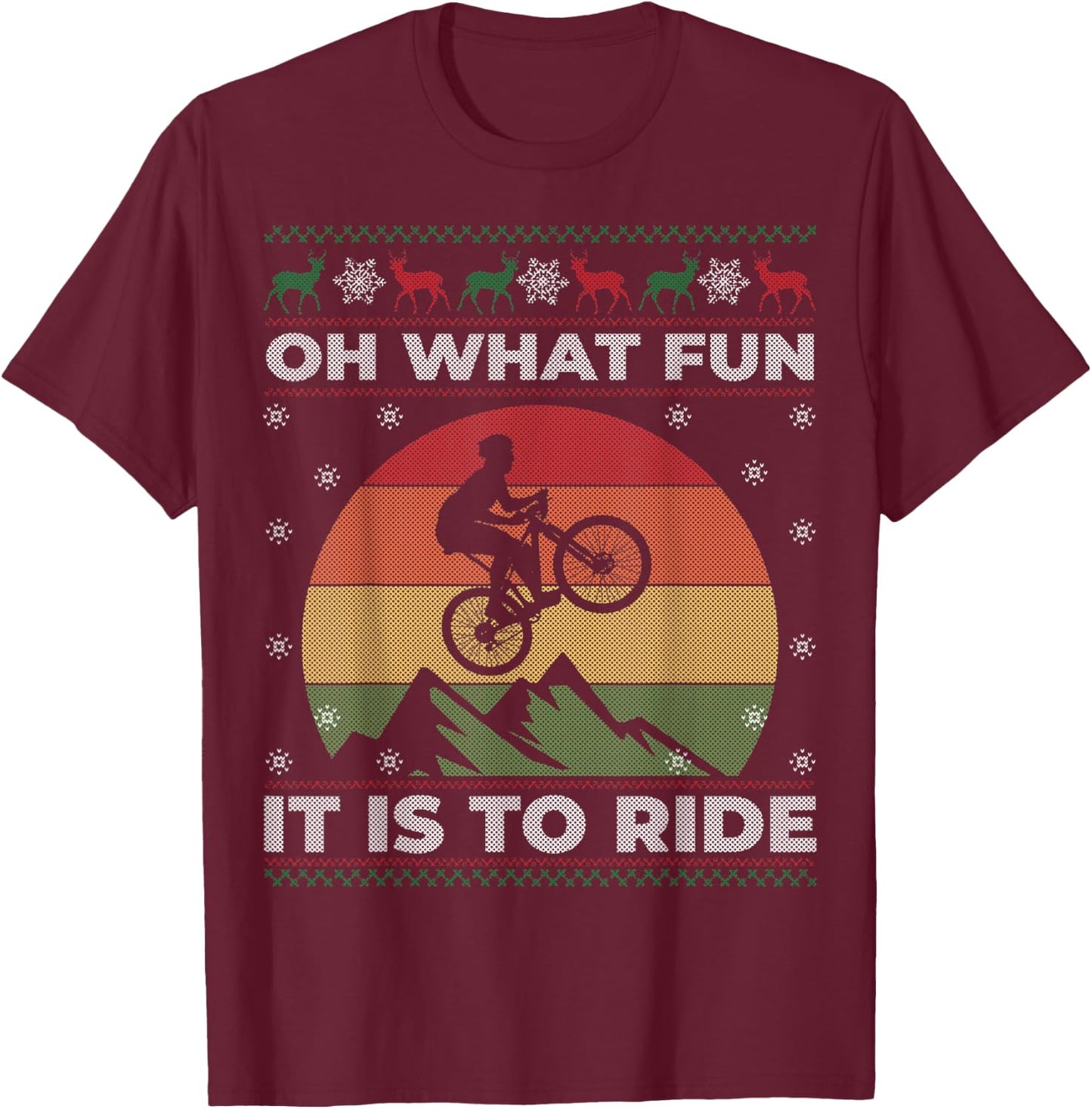 Mountain Bike Ugly Sweater Christmas Gift Women T-Shirt - T-Shirt | Maroon