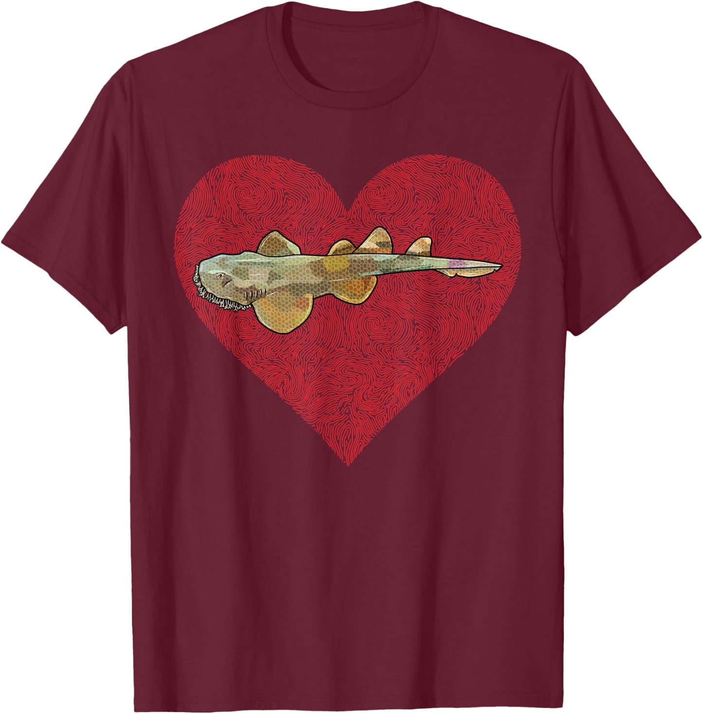 Tasselled Wobbegong Valentines Day Shark Love Fingerprint T-Shirt - T-Shirt | Maroon