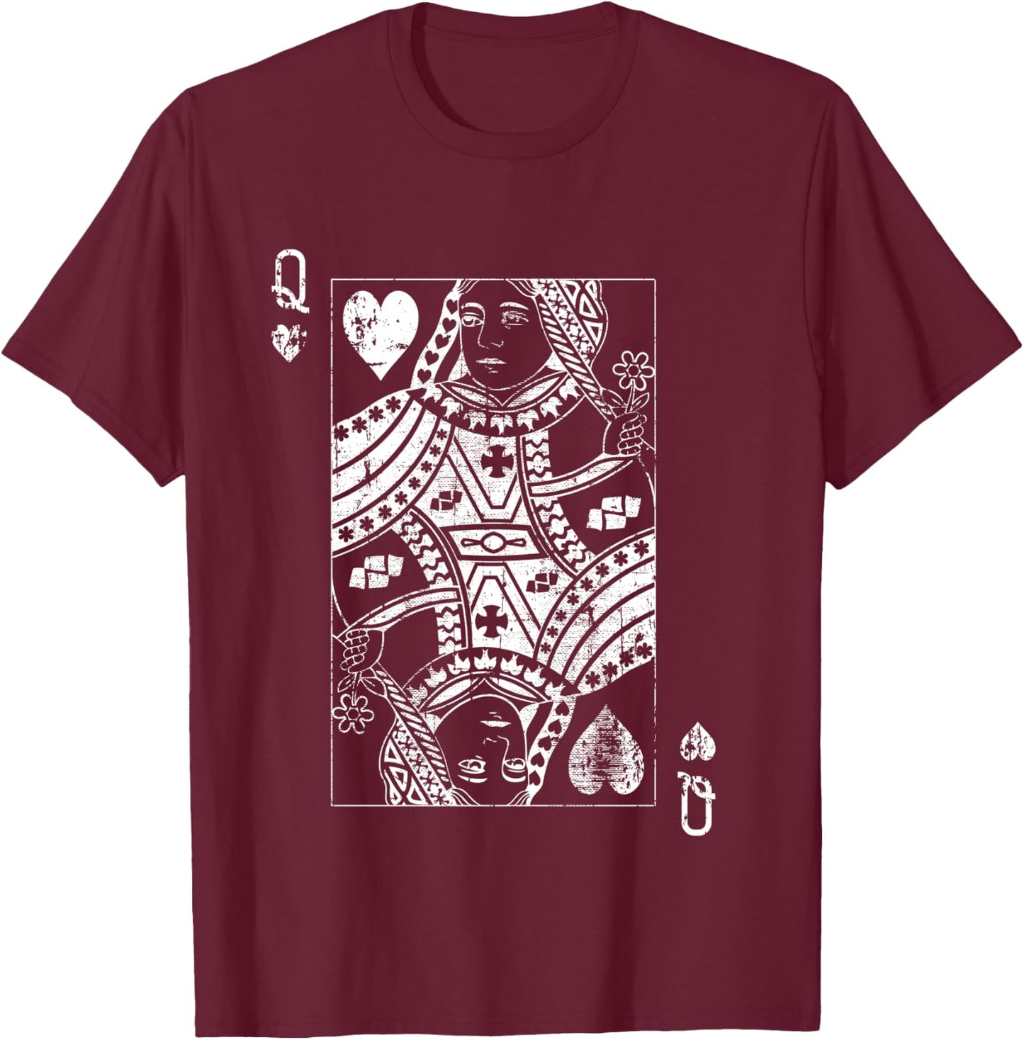 Queen Of Hearts Vintage Card T-Shirt - T-Shirt | Maroon