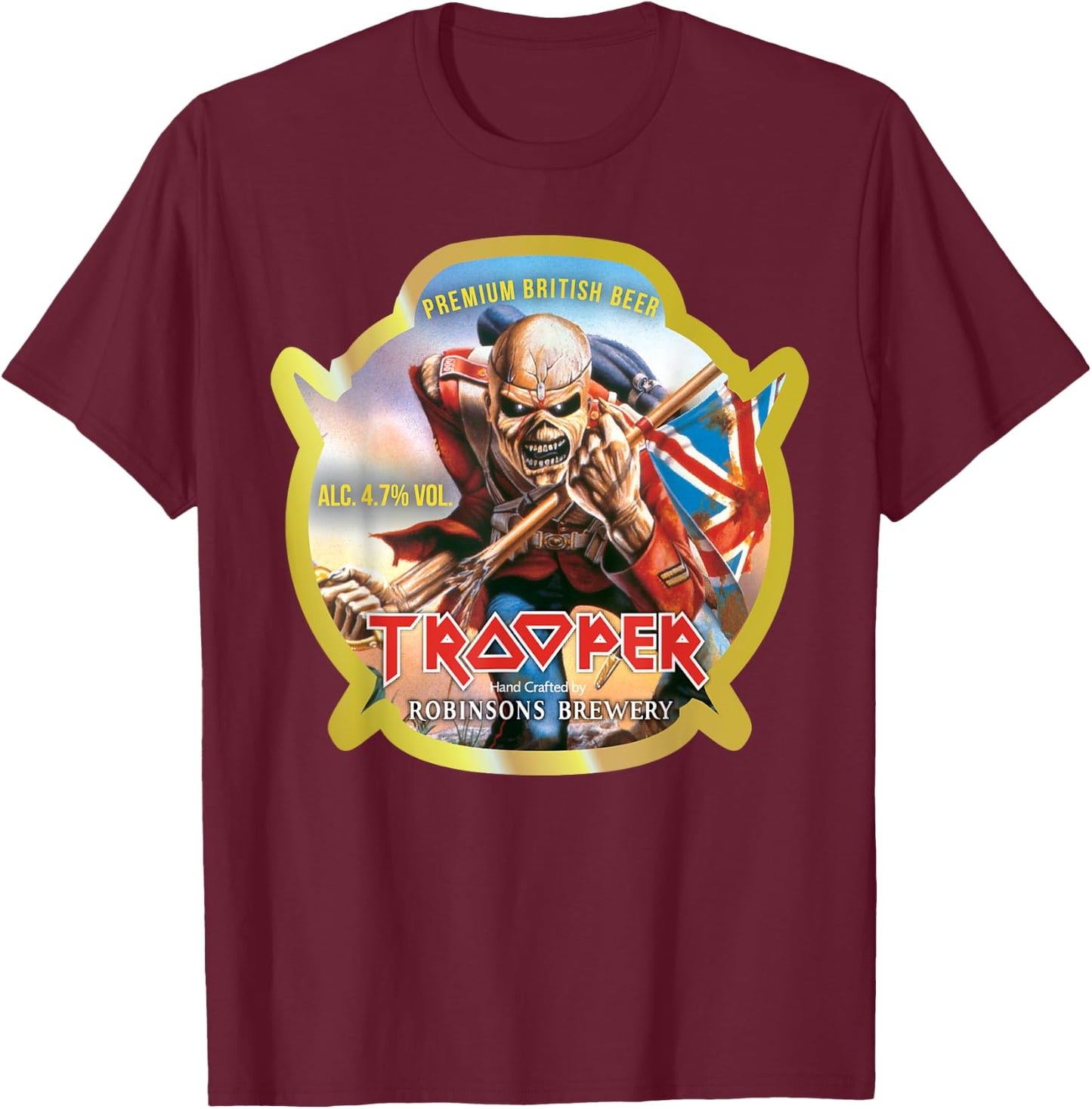 Iron Maiden - Trooper Beer Label T-Shirt - T-Shirt | Maroon