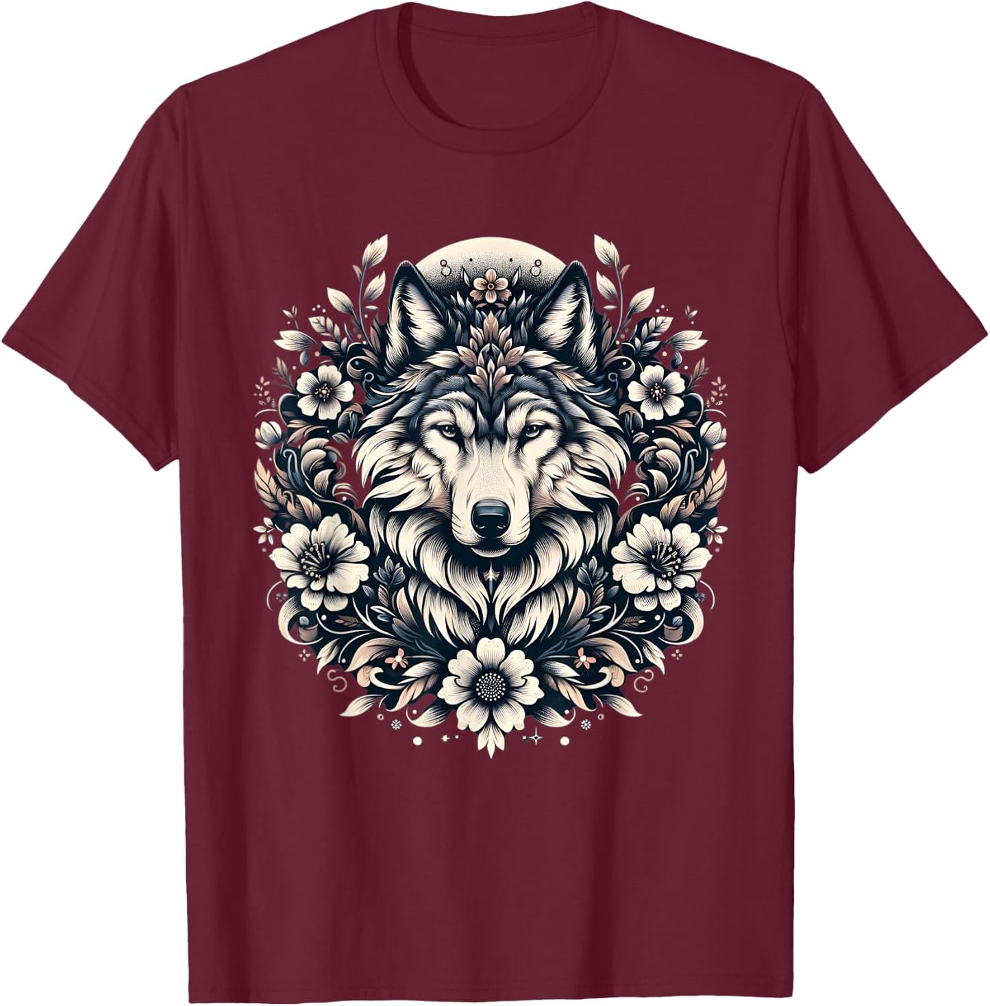 Wolf floral Wolf Lover T-Shirt - T-Shirt | Maroon