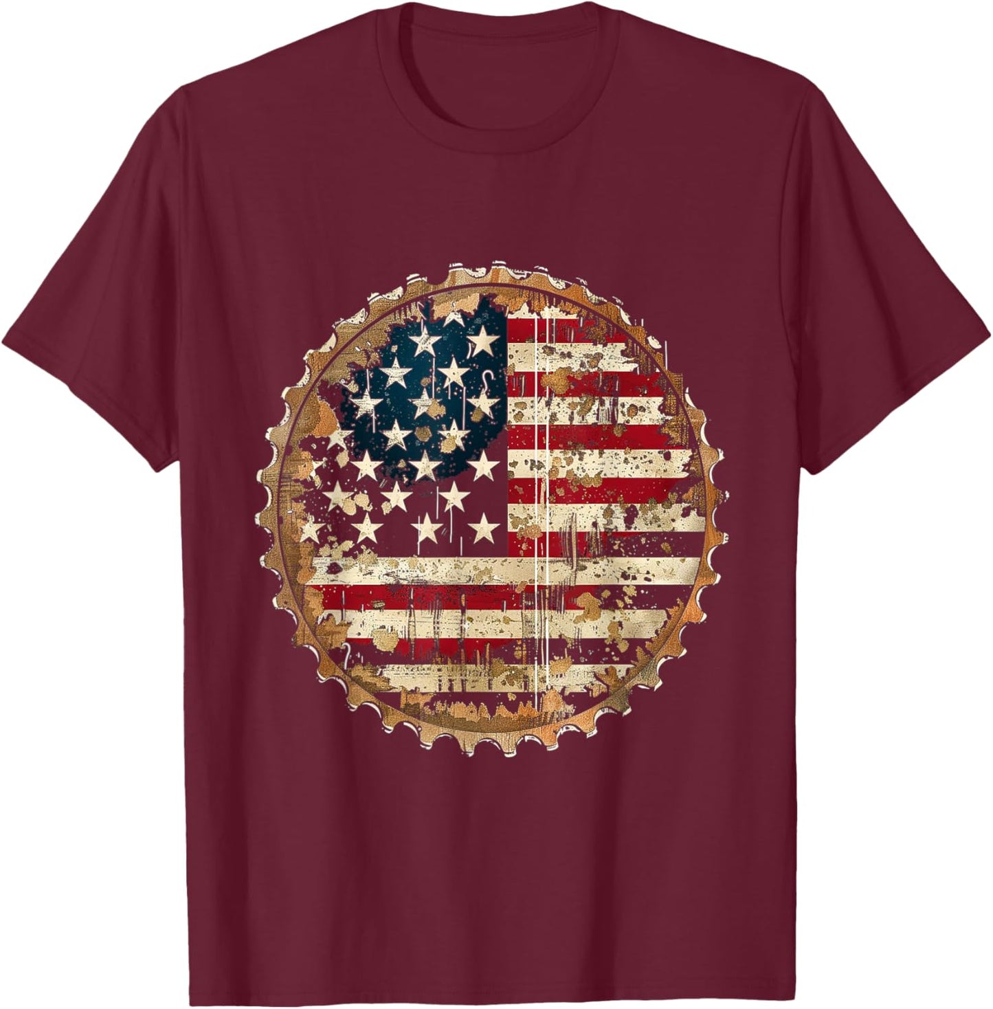 American Flag Beer Cap T-Shirt - T-Shirt | Maroon