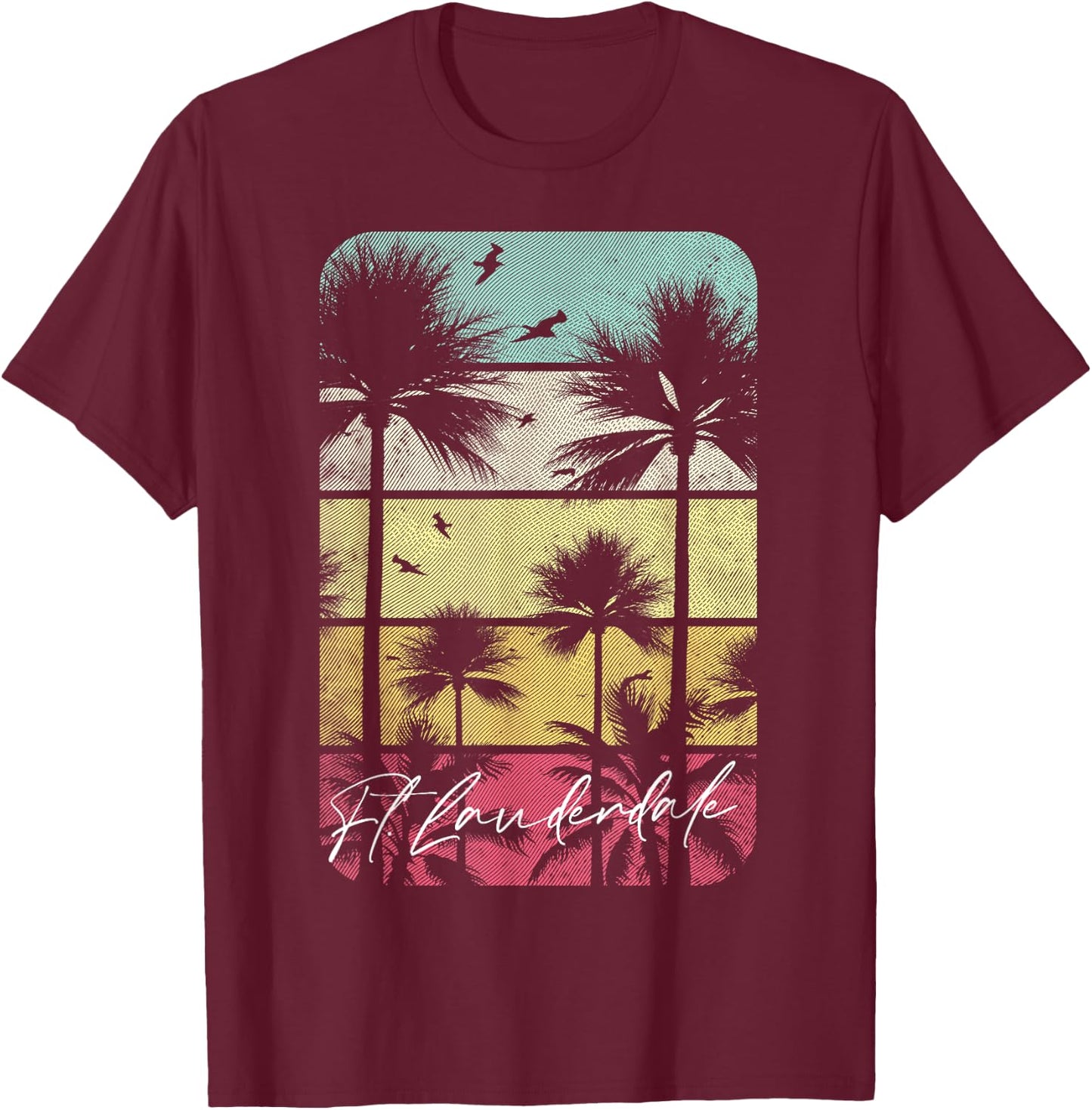 Ft. Fort Lauderdale Florida Retro Vintage Beach Surf Surfing Men Women Kids T-Shirt - T-Shirt | Maroon
