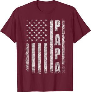 Proud Papa Funny Fathers Day 2025 Gifts Dad America USA Flag T-Shirt - T-Shirt | Maroon