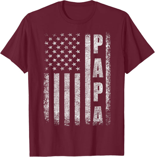 Proud Papa Funny Fathers Day 2025 Gifts Dad America USA Flag T-Shirt - T-Shirt | Maroon