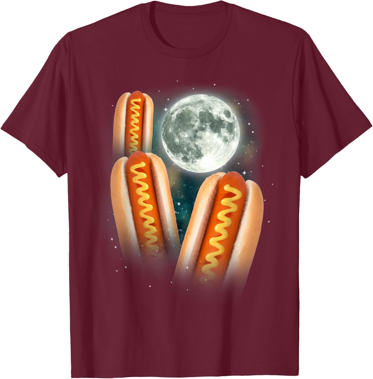 Three Glizzy Moon | Funny 3 Howling Hotdogs Cursed Meme T-Shirt - T-Shirt | Maroon