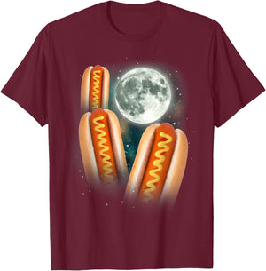 Three Glizzy Moon | Funny 3 Howling Hotdogs Cursed Meme T-Shirt - T-Shirt | Maroon