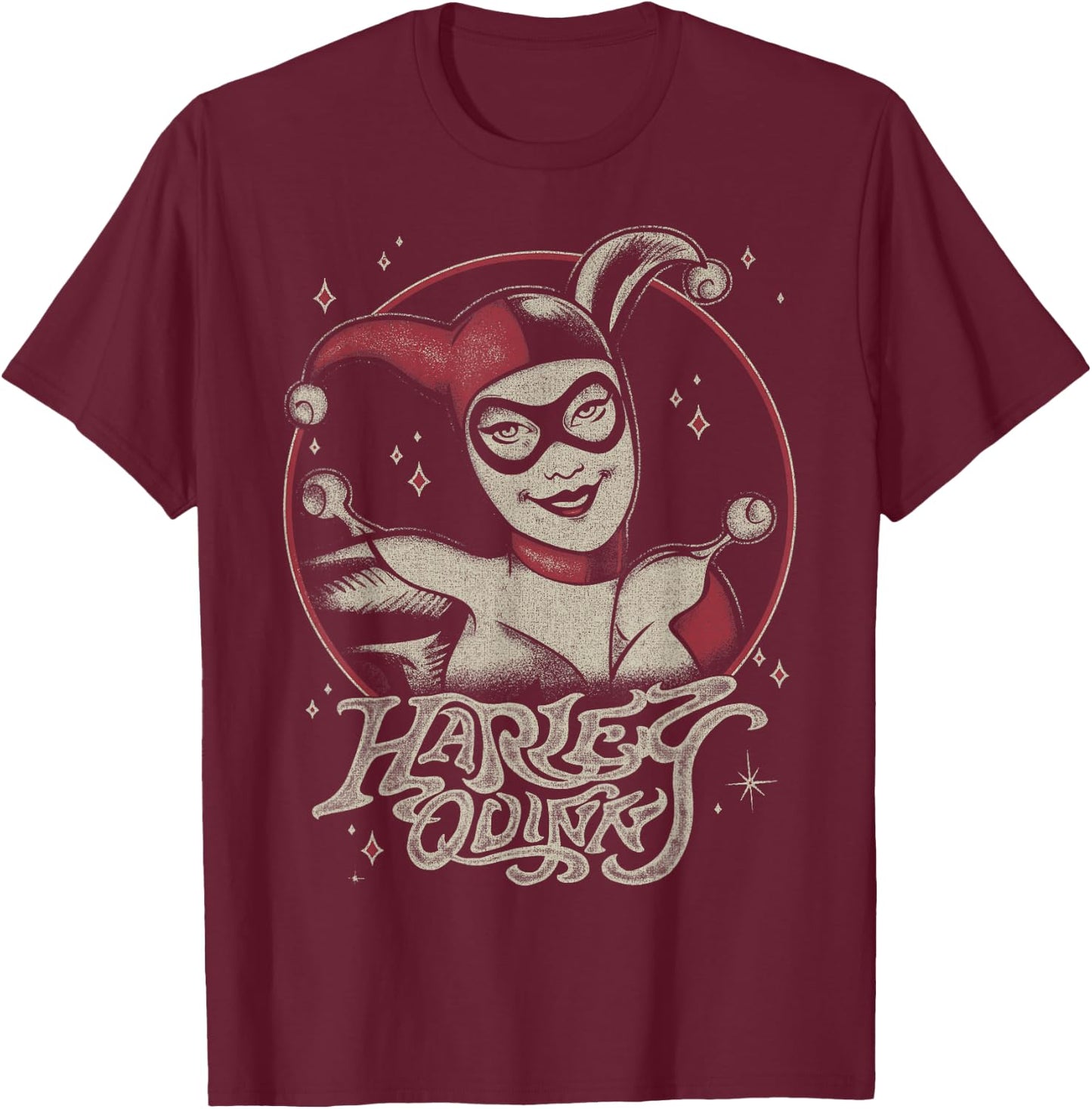 DC Comics Harley Quinn Dark Portrait Small T-Shirt - T-Shirt | Maroon