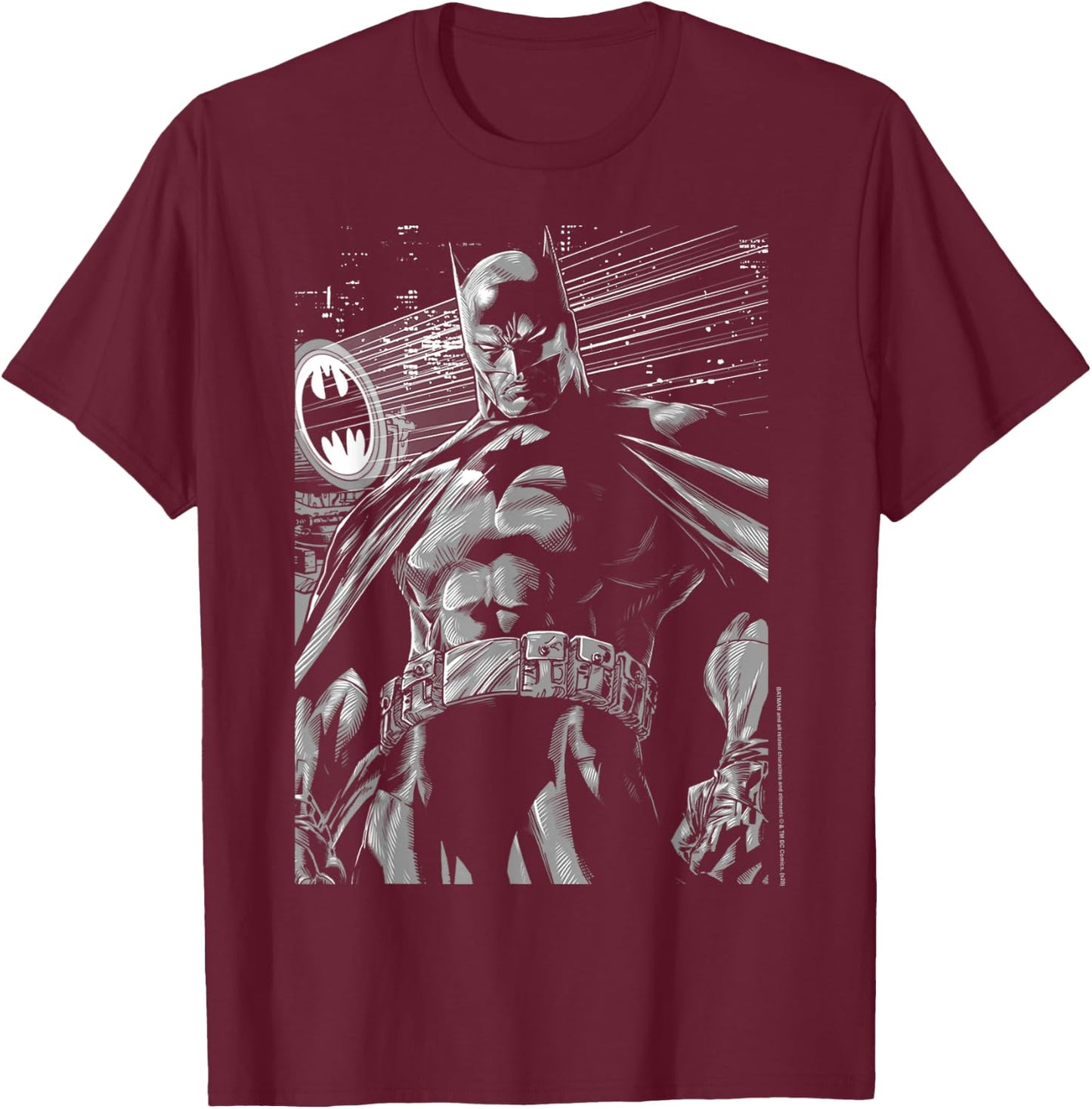DC Comics Batman Dark Black And White Poster T-Shirt - T-Shirt | Maroon