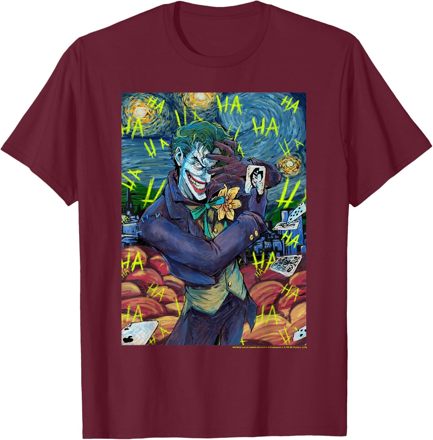DC Comics The Joker Starry Night Style Portrait T-Shirt - T-Shirt | Maroon