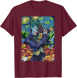 DC Comics The Joker Starry Night Style Portrait T-Shirt - T-Shirt | Maroon
