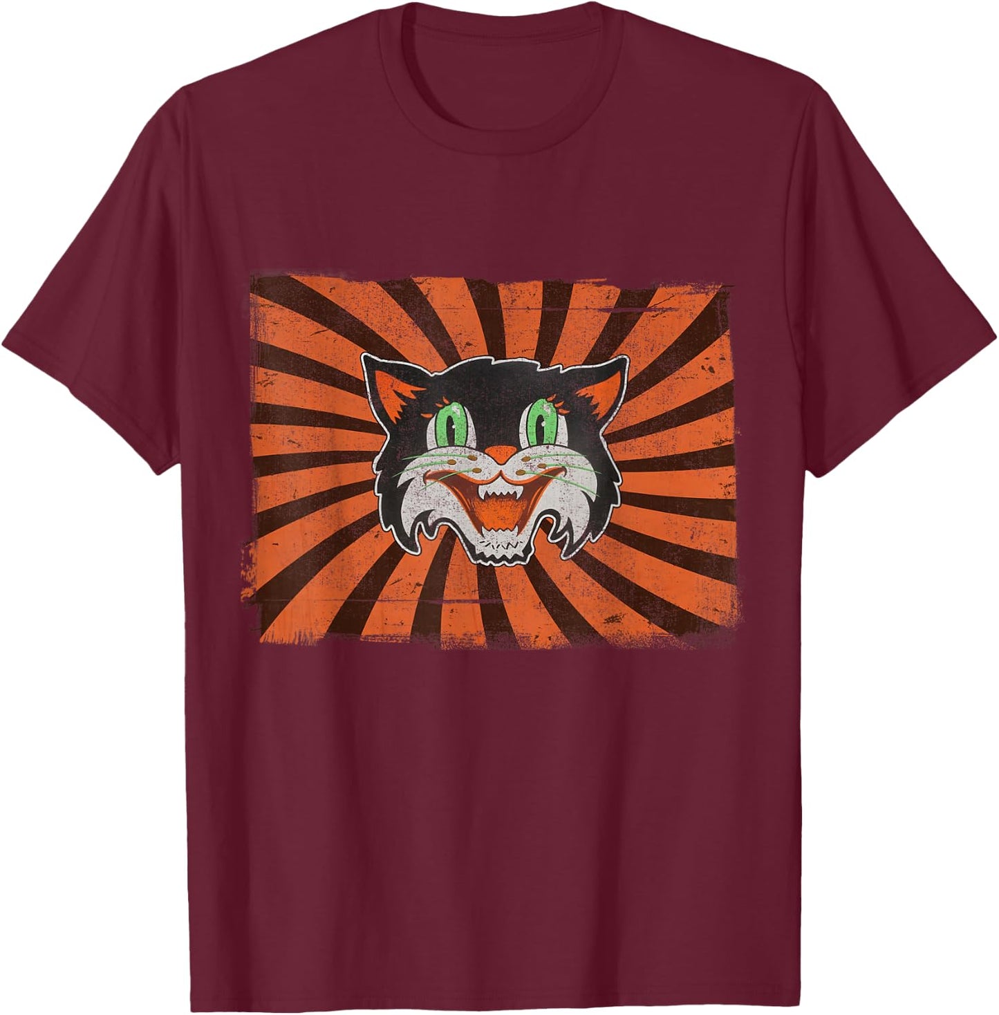 Vintage Halloween Black Cat Lover Funny Retro Gift T-Shirt - T-Shirt | Maroon