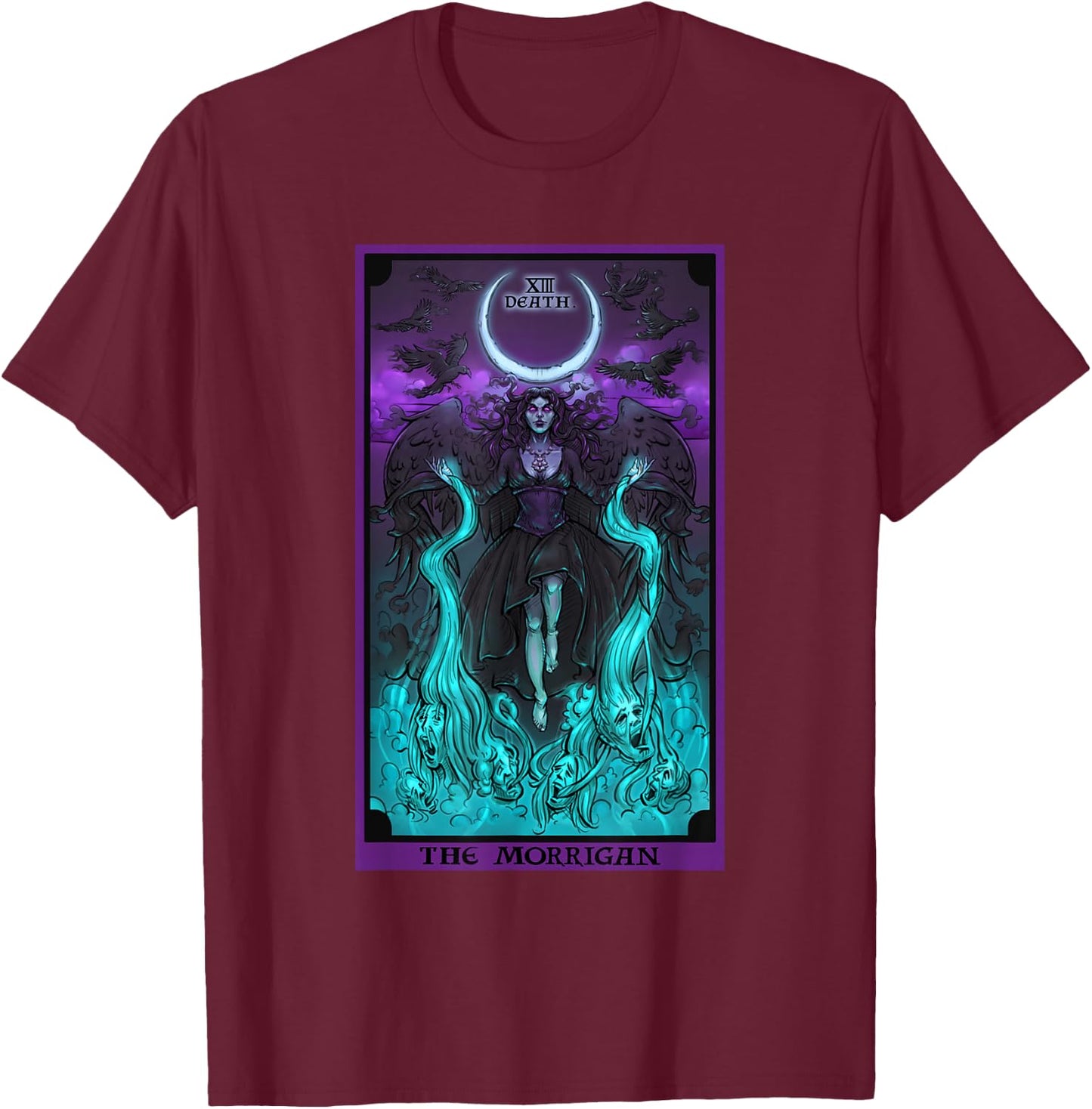 The Morrigan Death Tarot Card Gothic Pagan Witch Triple Moon T-Shirt - T-Shirt | Maroon