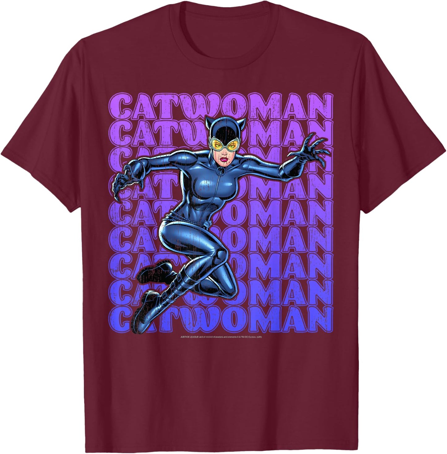 DC Comics Catwoman Name Stack Portrait T-Shirt - T-Shirt | Maroon
