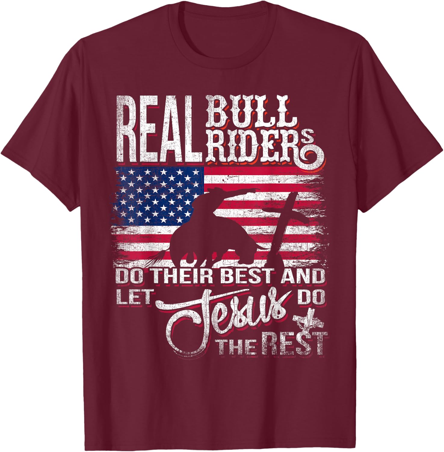 Christian Bull-Rider Bull Riding Jesus Western Sports T-Shirt - T-Shirt | Maroon