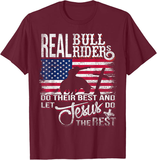 Christian Bull-Rider Bull Riding Jesus Western Sports T-Shirt - T-Shirt | Maroon