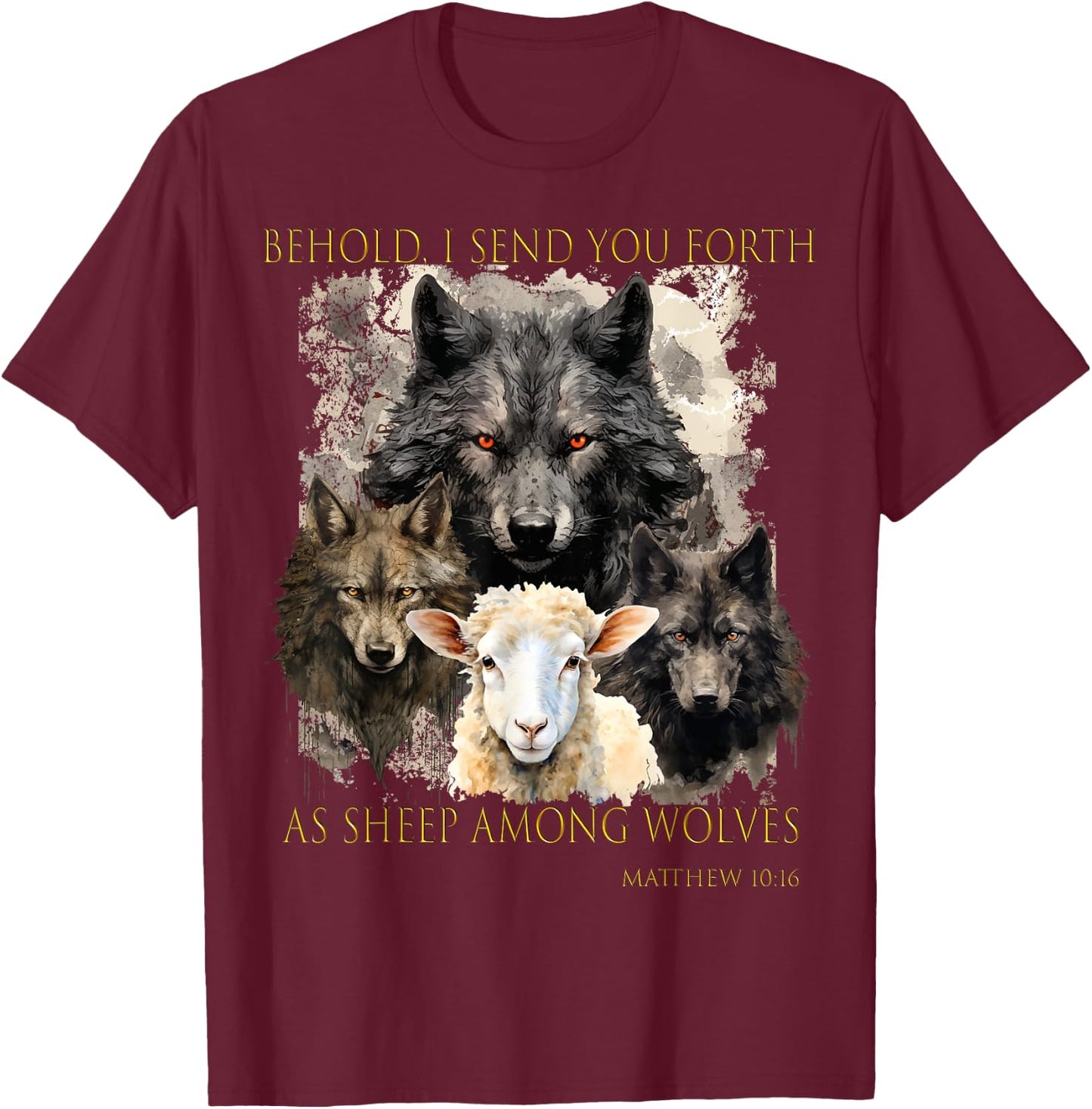 Christ Sheep among wolves John 3:16 Yeshua Religious Gospel T-Shirt - T-Shirt | Maroon