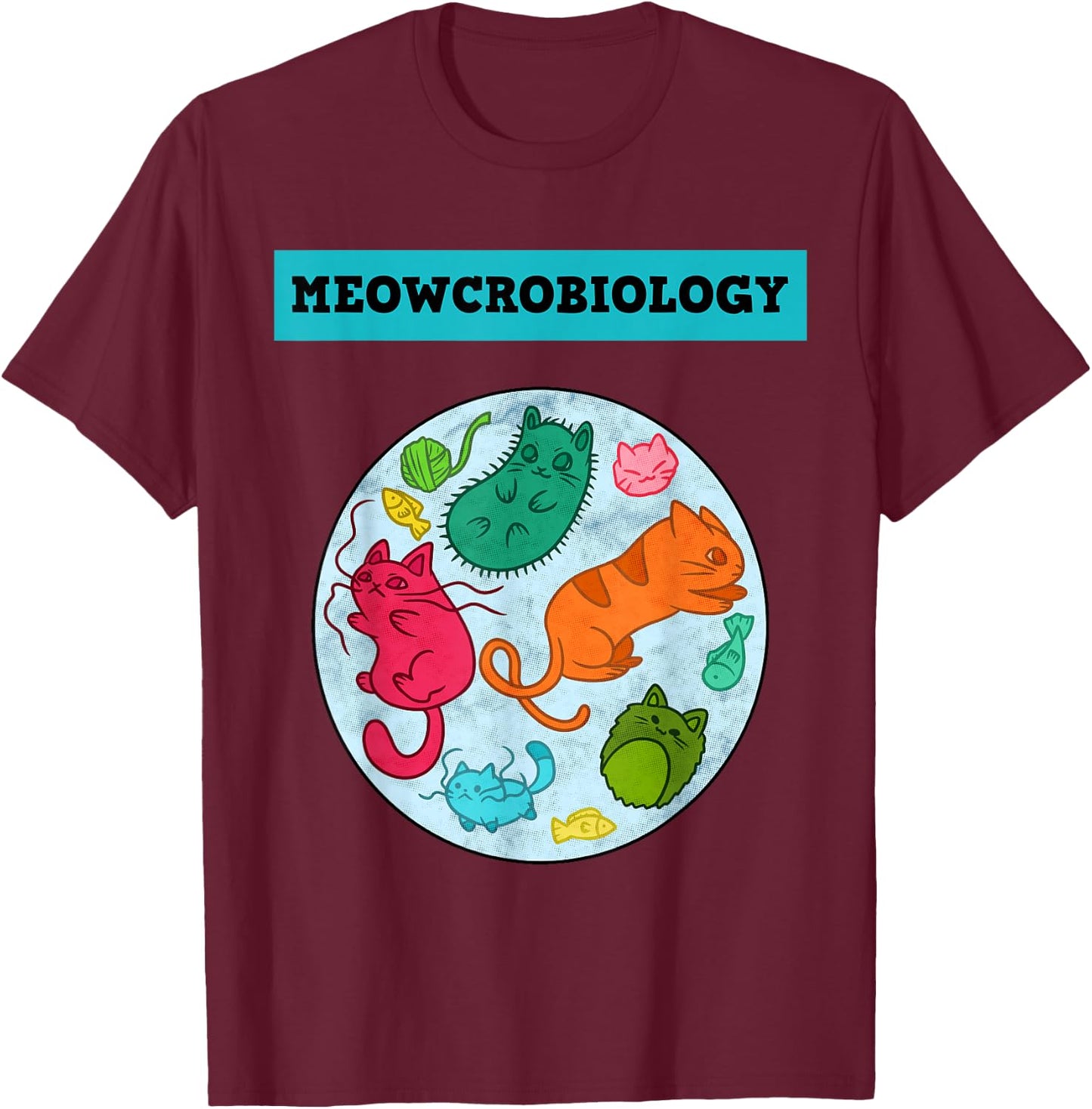 Meowcrobiology Cat Science - Classic Fit, Short Sleeve, Adult T-Shirt - T-Shirt | Maroon