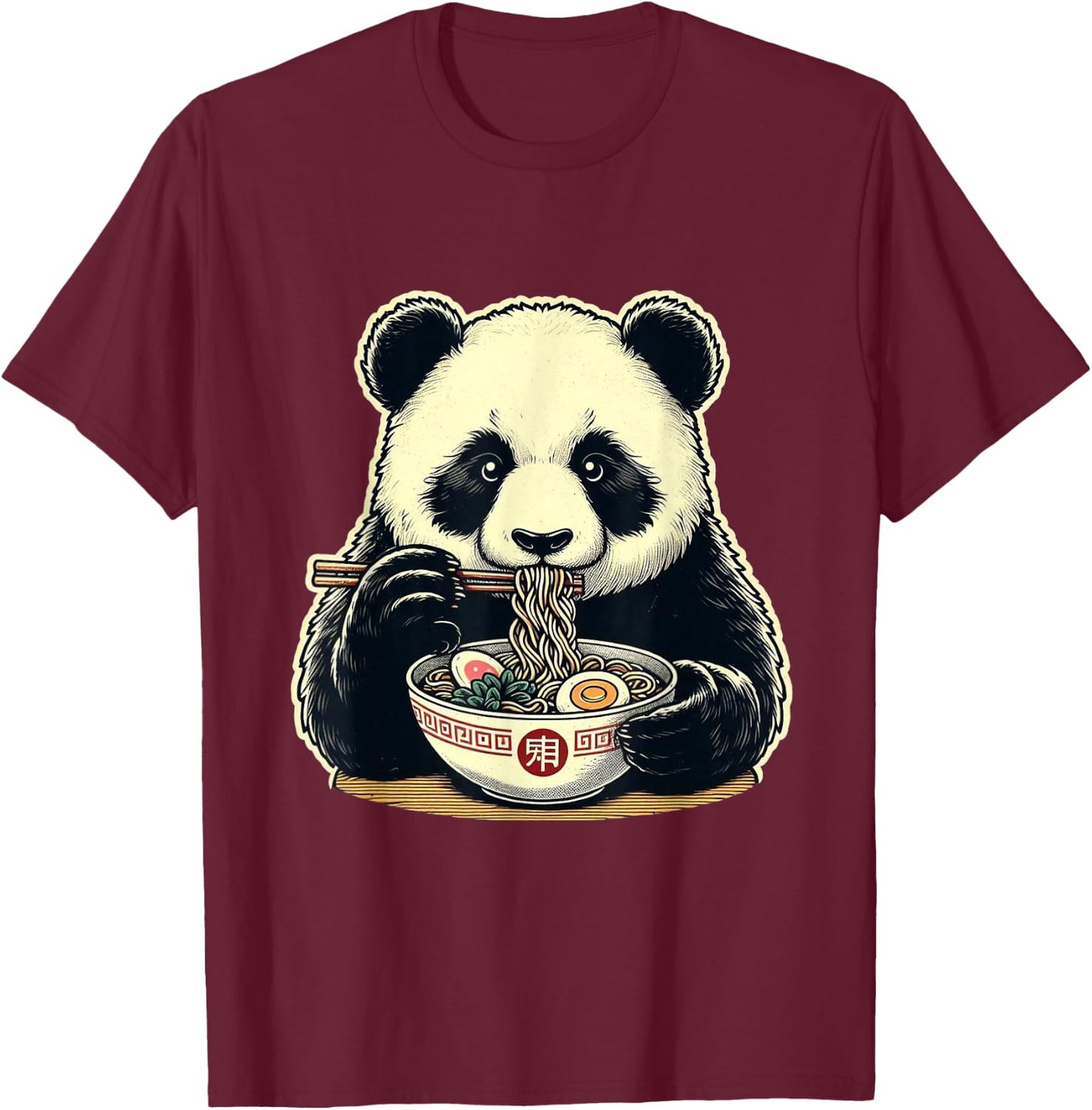 Panda Ramen Kawaii Neko Japanese Noodles Aesthetic T-Shirt - T-Shirt | Maroon