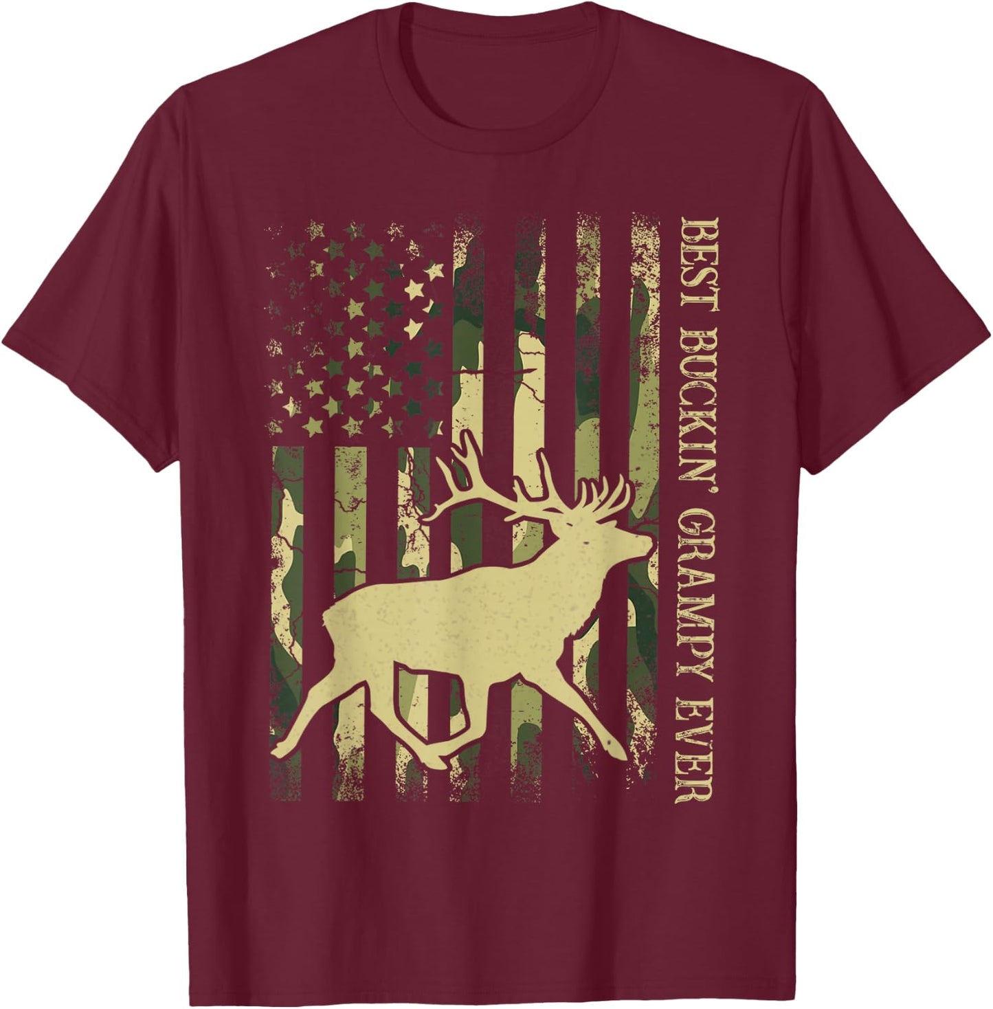 Best Buckin' Grampy Ever Camo American Flag Deer Hunting T-Shirt - T-Shirt | Maroon
