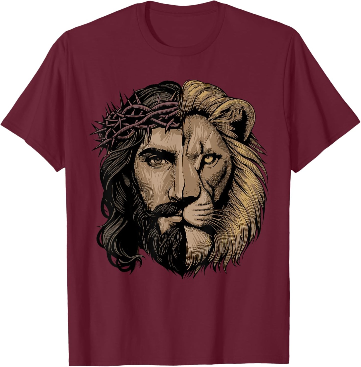 Jesus Shirt Christian Inspiration Jesus Lion Of Judah T-Shirt - T-Shirt | Maroon