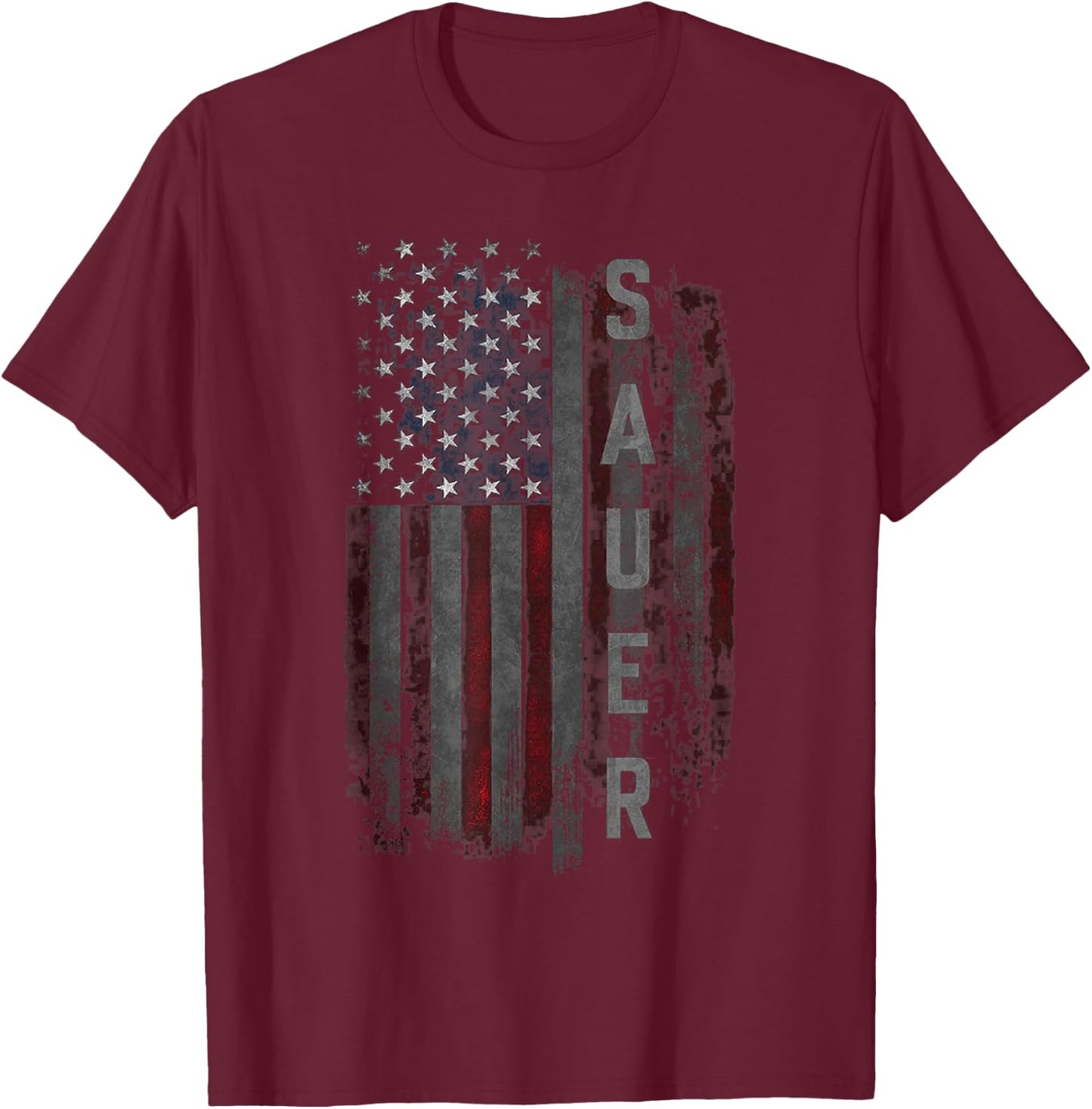 SAUER Family American Flag T-Shirt - T-Shirt | Maroon