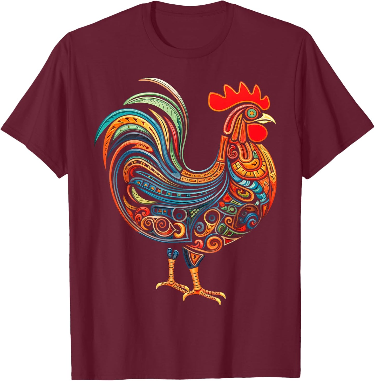 Chicken Mandala Abstract Animal Art Graphic Chicken T-Shirt - T-Shirt | Maroon