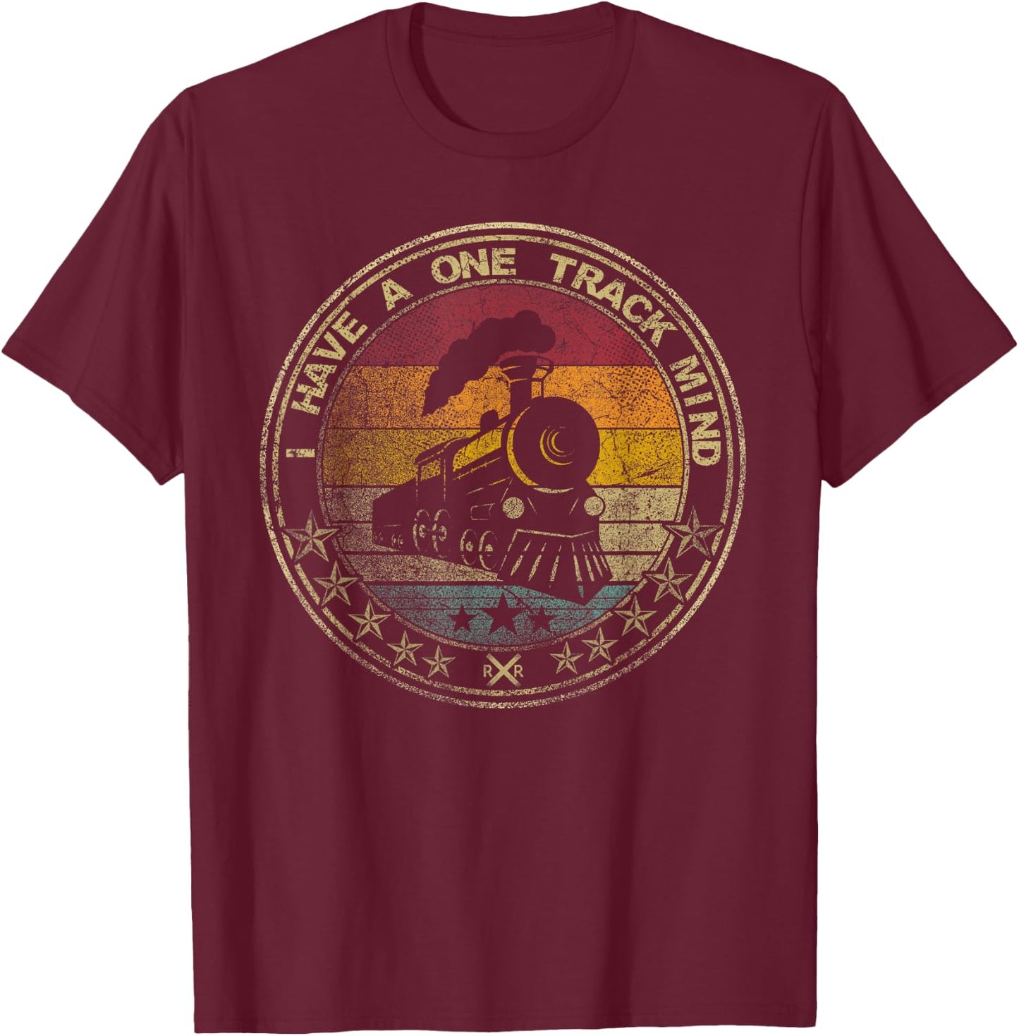I Have A One Track Mind Train Retro Engine Model Railroad T-Shirt - T-Shirt | Maroon