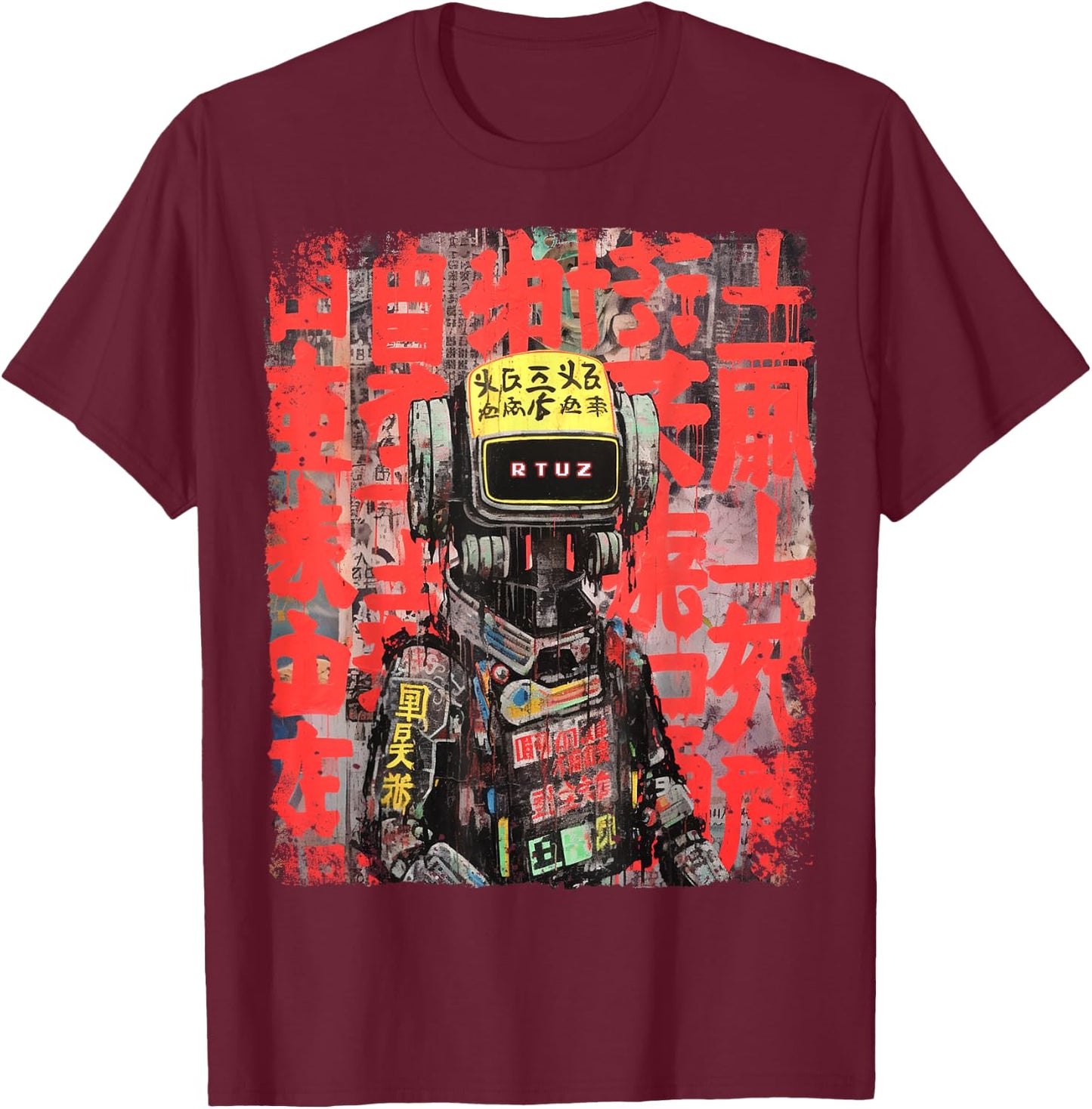 Hip Hop Y2K Vintage Hipster Edgy Urban Streetwear Robot T-Shirt - T-Shirt | Maroon
