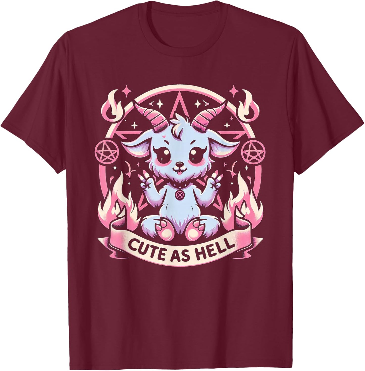 Pastel Goth Cute As Hell Kawaii Baphomet Emo Gothic T-Shirt - T-Shirt | Maroon