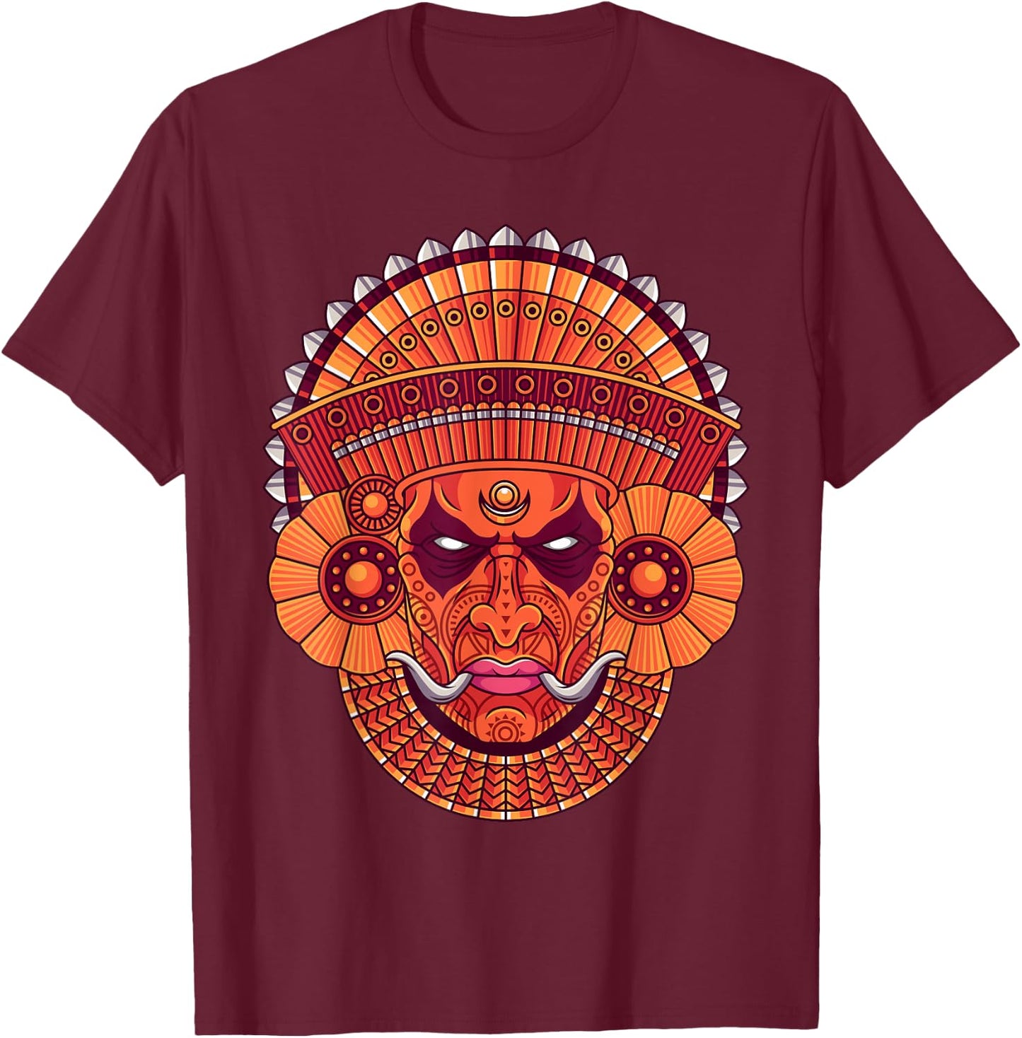 Theyyam Kolam Muggu Indian Kerala T-Shirt - T-Shirt | Maroon