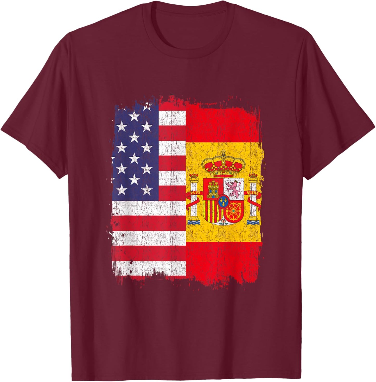 USA Spain Flag American Spanish T-Shirt - T-Shirt | Maroon