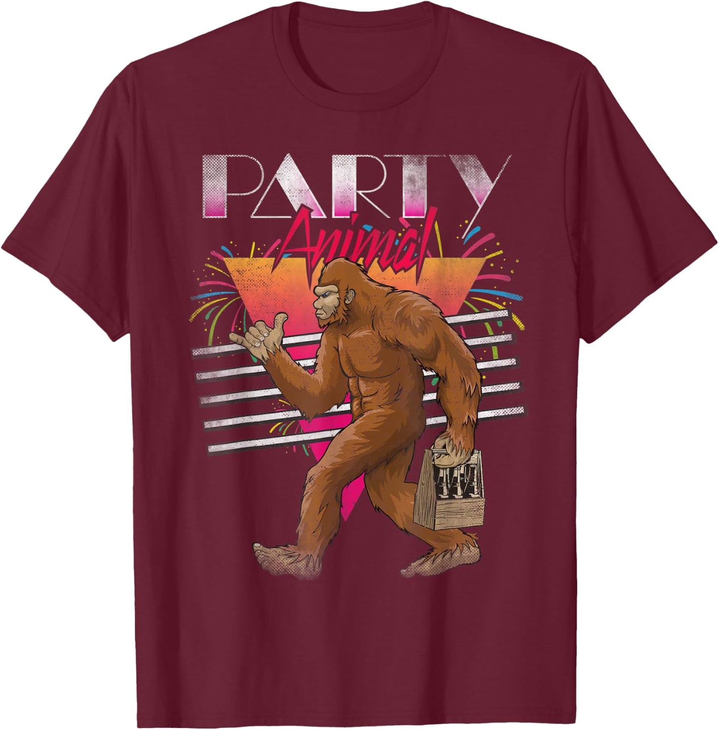 Vintage 80s Classic, Bigfoot, Sasquatch, Party Animal, Shaka T-Shirt - T-Shirt | Maroon