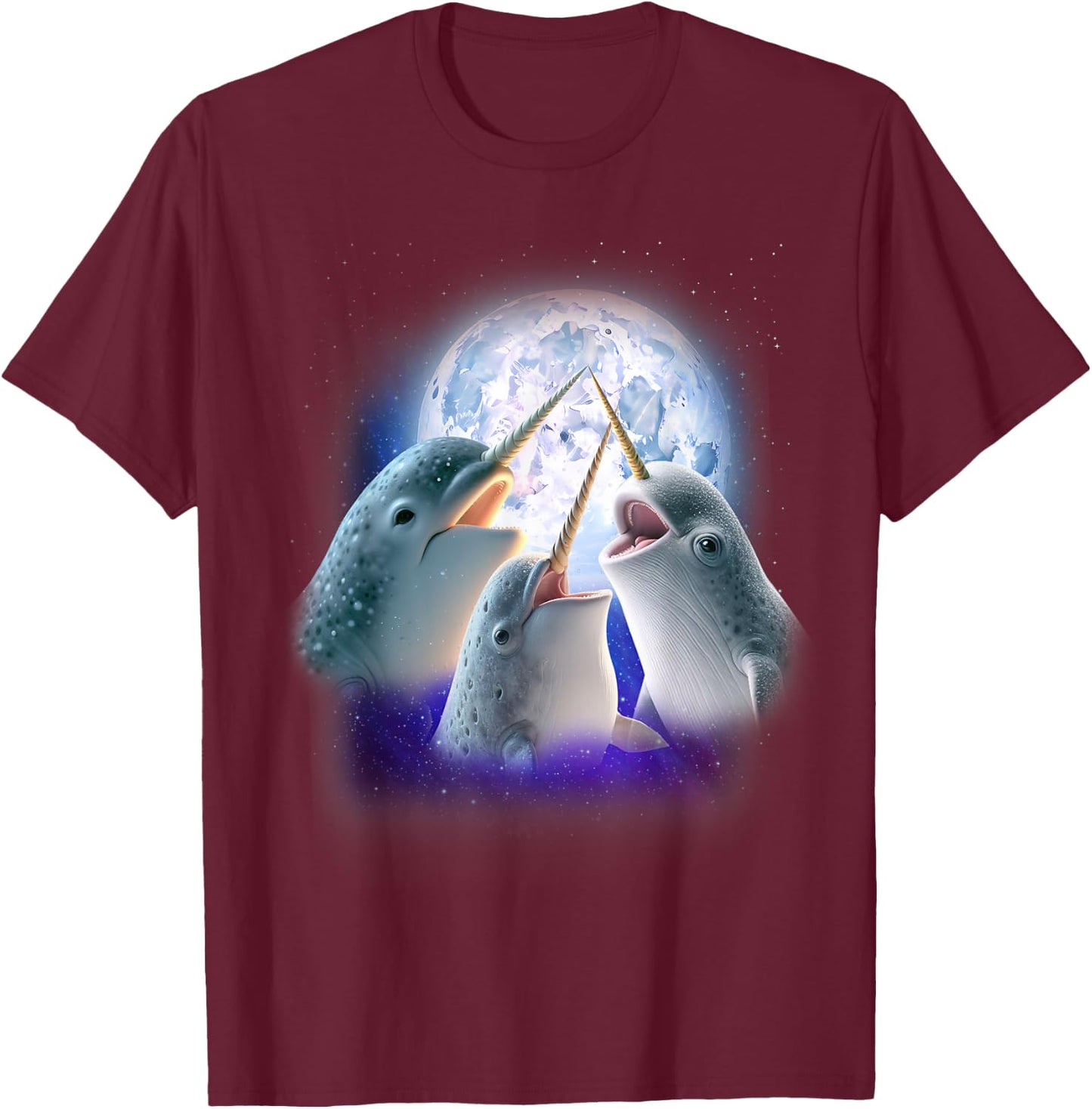 3 Narwhal Howling At The Moon Fun Narwhal Unicorn of the Sea T-Shirt - T-Shirt | Maroon