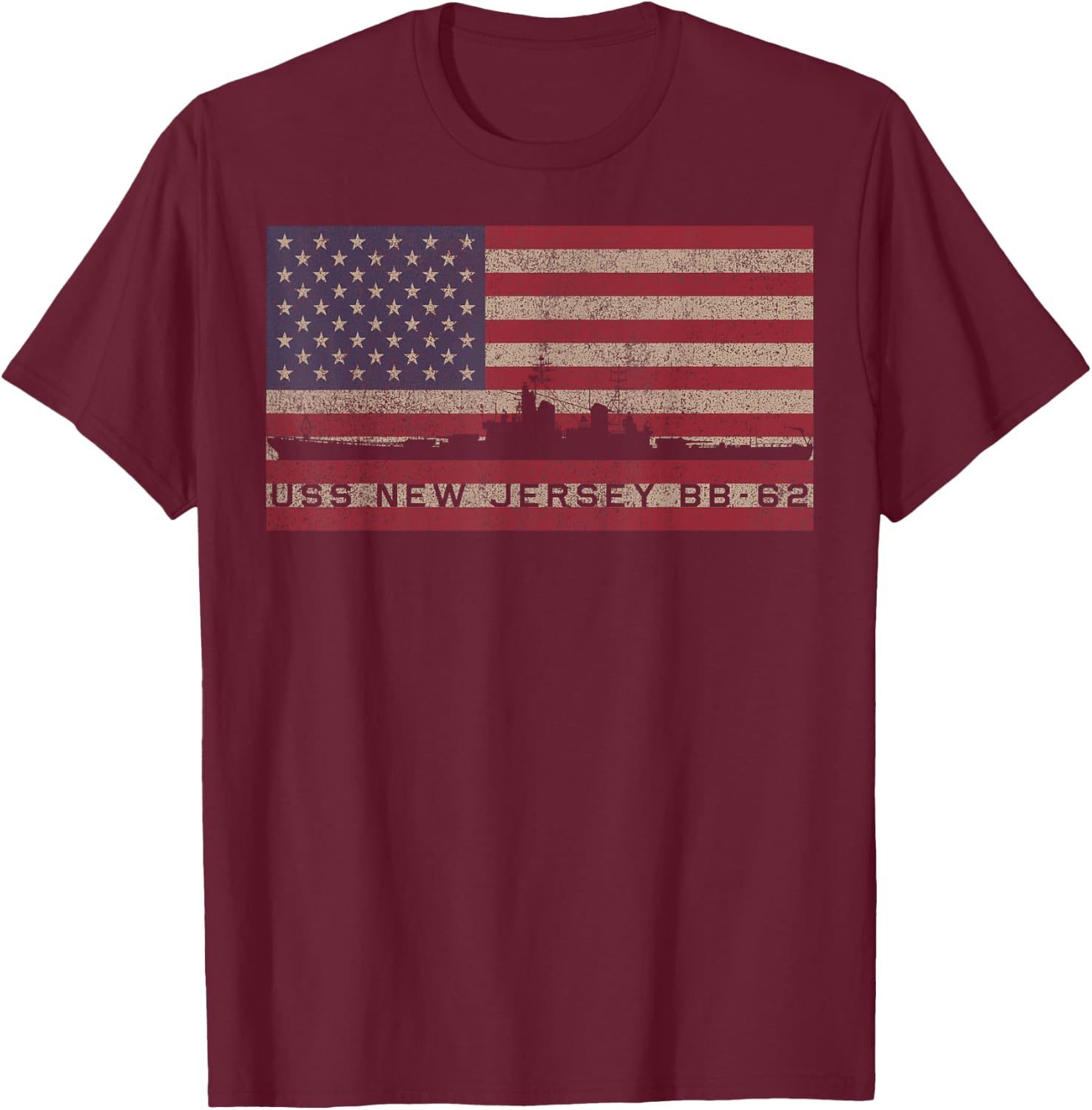 USS New Jersey BB-62 WW2 Battleship USA American T-Shirt - T-Shirt | Maroon