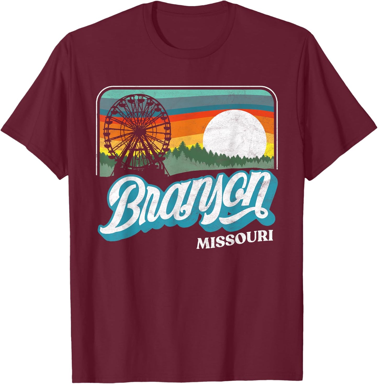 Branson Missouri Vintage 80s Style Retro Distressed T-Shirt - T-Shirt | Maroon