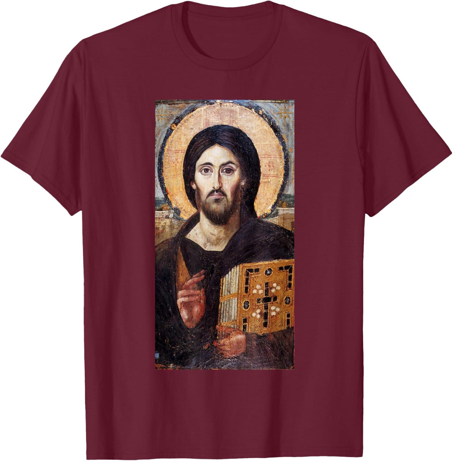 Jesus Christ Pantocrator Sinai Orthodox Christian Icon Gifts T-Shirt - T-Shirt | Maroon