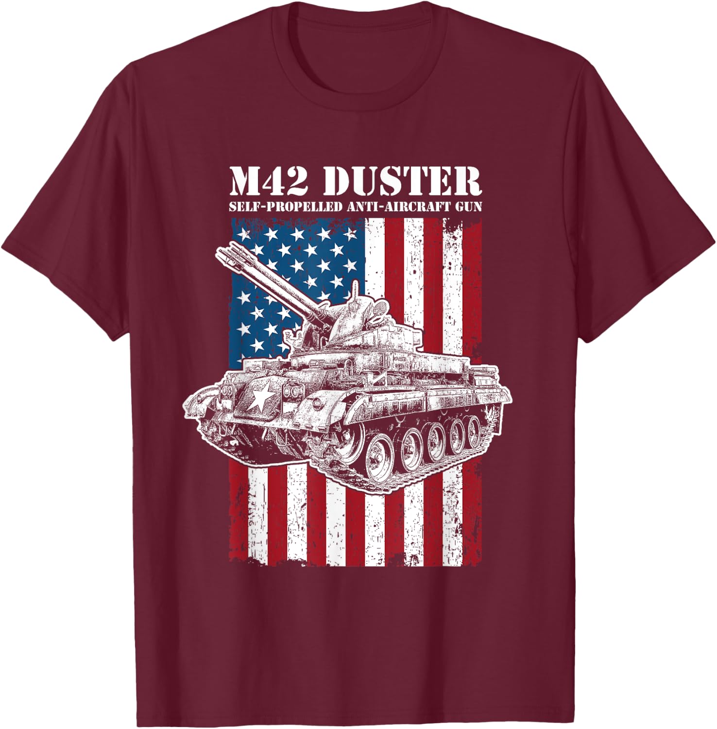 M42 Duster Self-Propelled Anti-Aircraft Gun T-Shirt - T-Shirt | Maroon