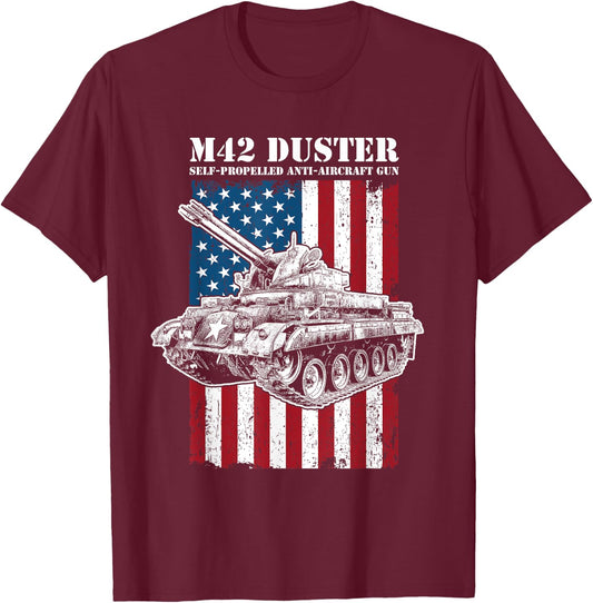 M42 Duster Self-Propelled Anti-Aircraft Gun T-Shirt - T-Shirt | Maroon