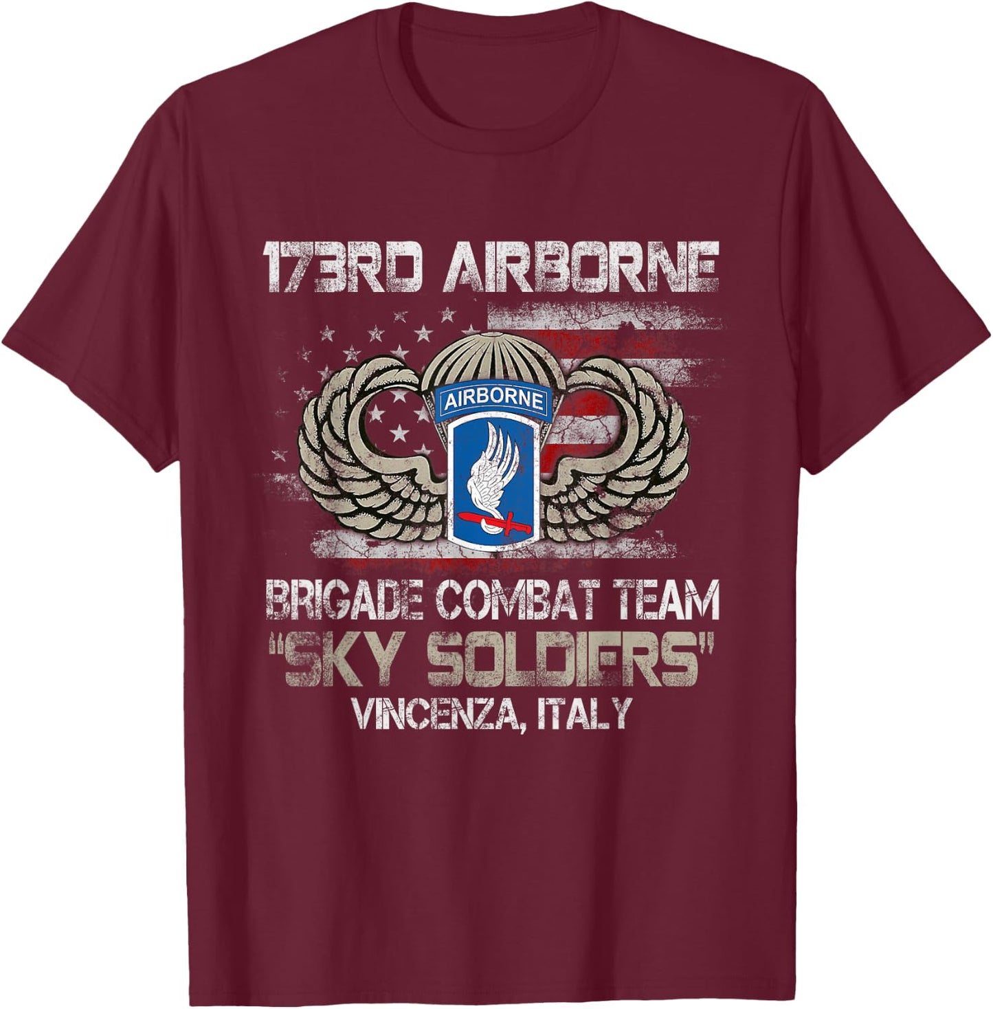 173rd Airborne Brigade Combat Team U.S Flag Veteran Gift Men T-Shirt - T-Shirt | Maroon