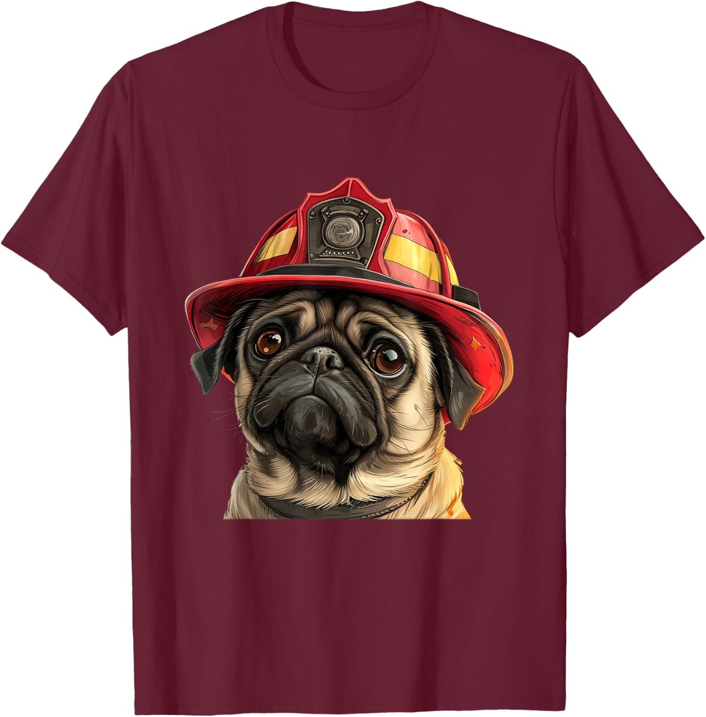 Pug Firefighter Hat Fireman Dog T-Shirt - T-Shirt | Maroon