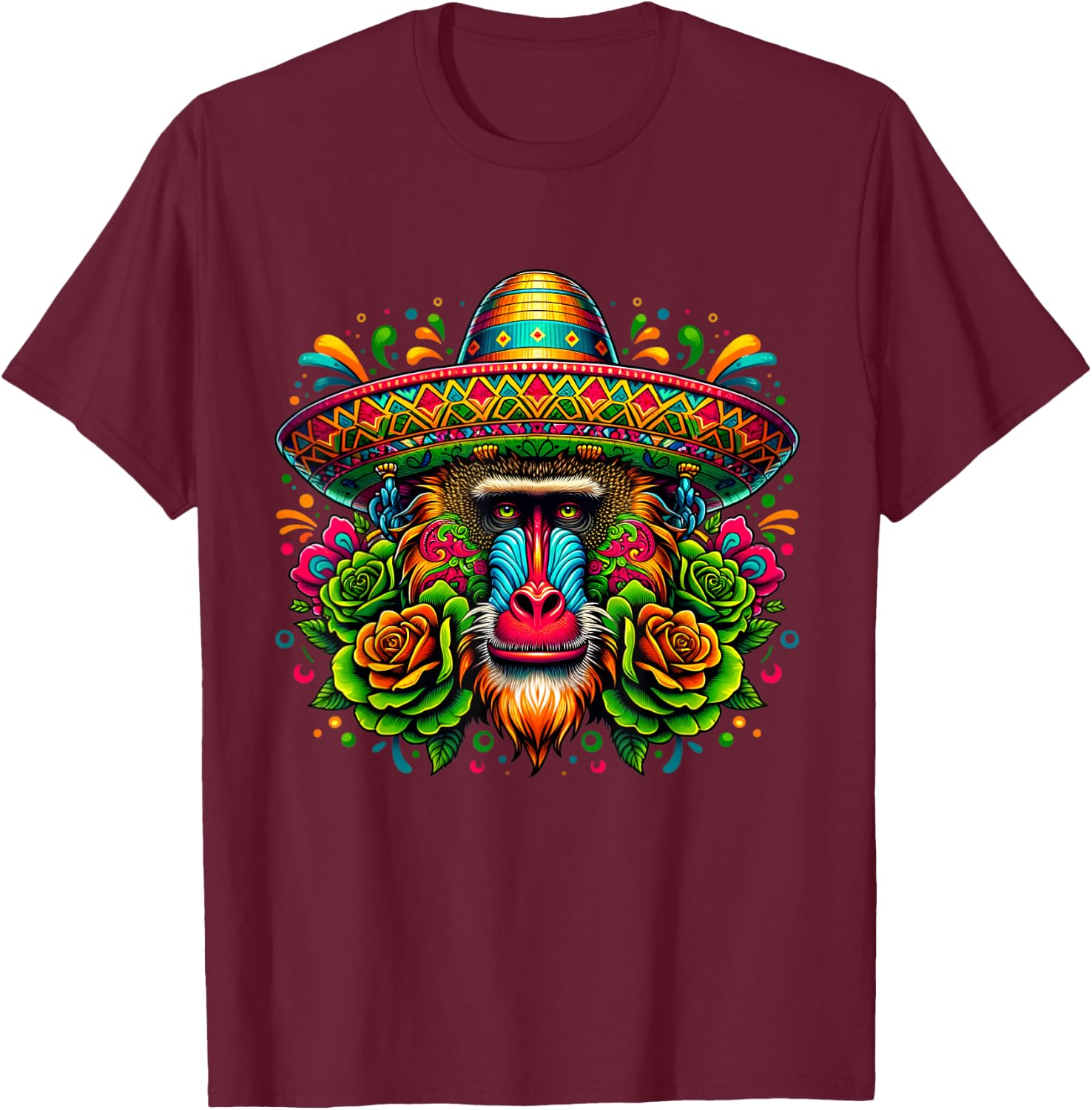 Mexican Cinco De Mayo Let's Fiesta Party Baboon Monkey T-Shirt - T-Shirt | Maroon