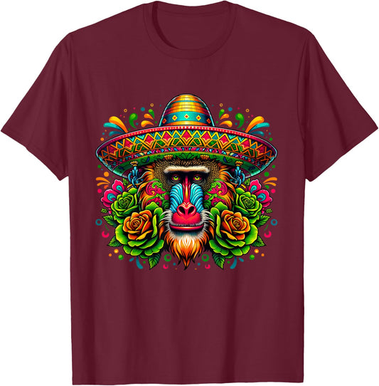 Mexican Cinco De Mayo Let's Fiesta Party Baboon Monkey T-Shirt - T-Shirt | Maroon