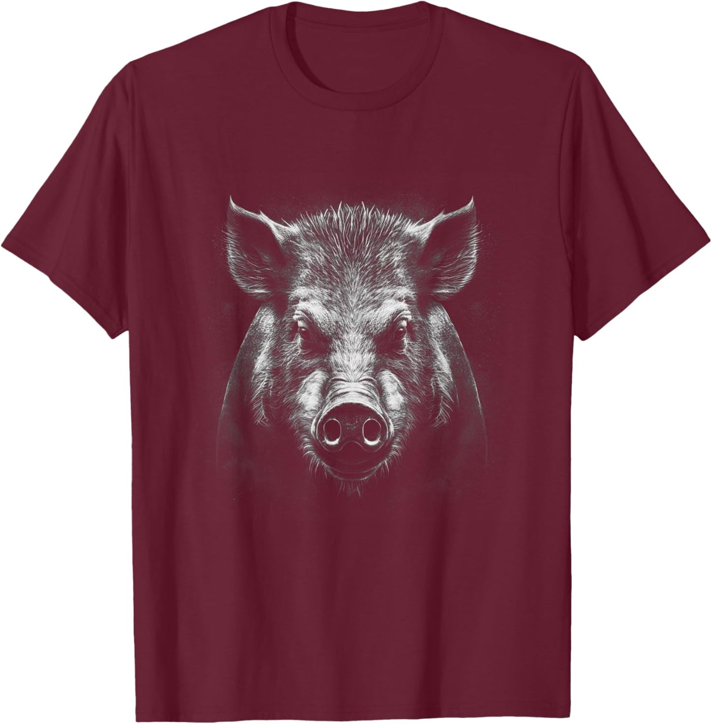 Wild Boar Face - Boar's Front Facing Head T-Shirt - T-Shirt | Maroon