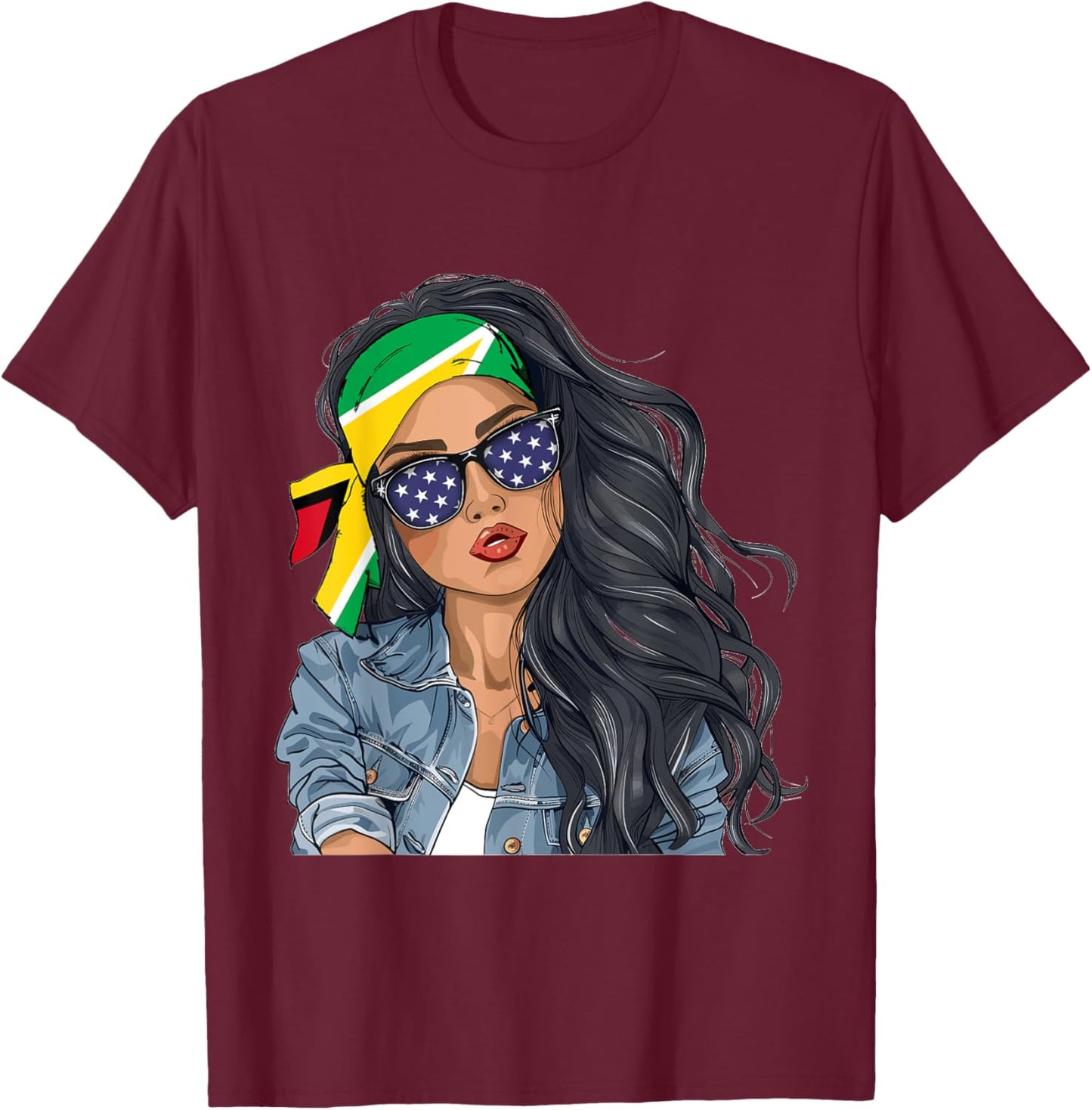 Guyanese Woman Products Flag Uniform American Guyana T-Shirt - T-Shirt | Maroon