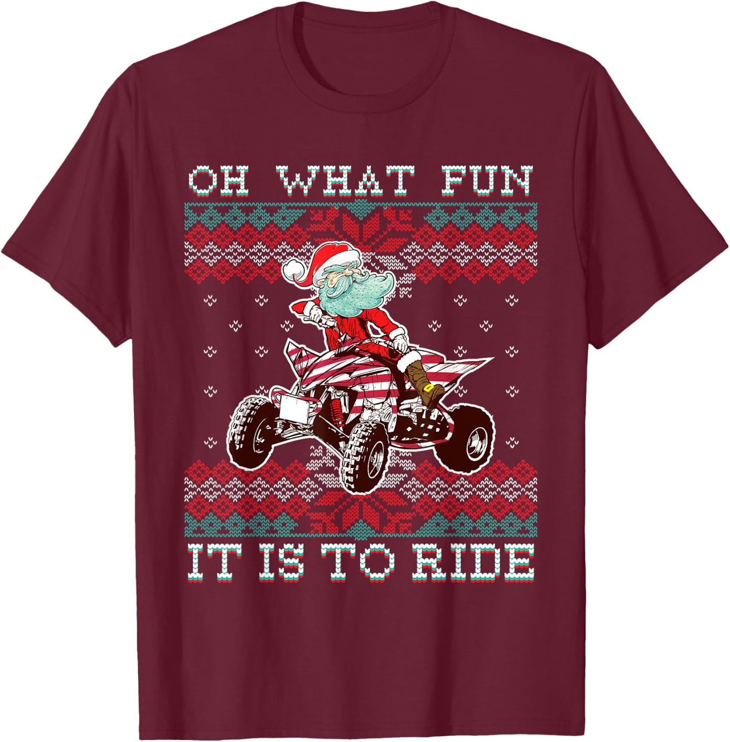 Christmas All-Terrain Vehicles Santa Claus Four-Wheeler ATV T-Shirt - T-Shirt | Maroon