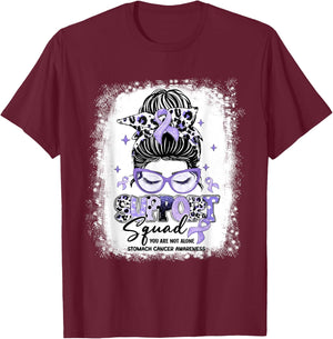 Support Squad Leopard Messy Bun Stomach Cancer Awareness T-Shirt - T-Shirt | Maroon