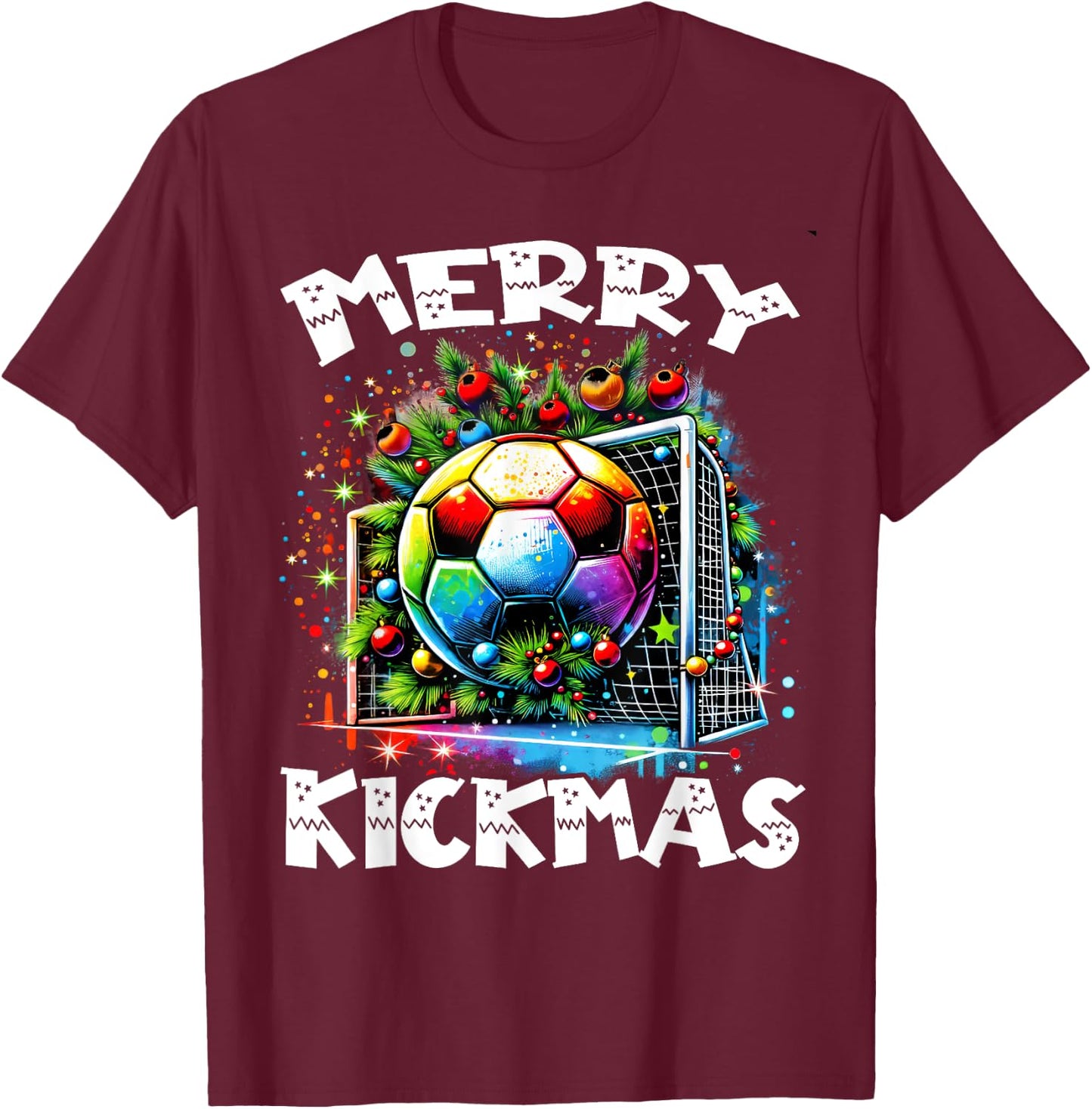 Merry Kickmas Soccer Ball Soccer Player Merry Christmas T-Shirt - T-Shirt | Maroon