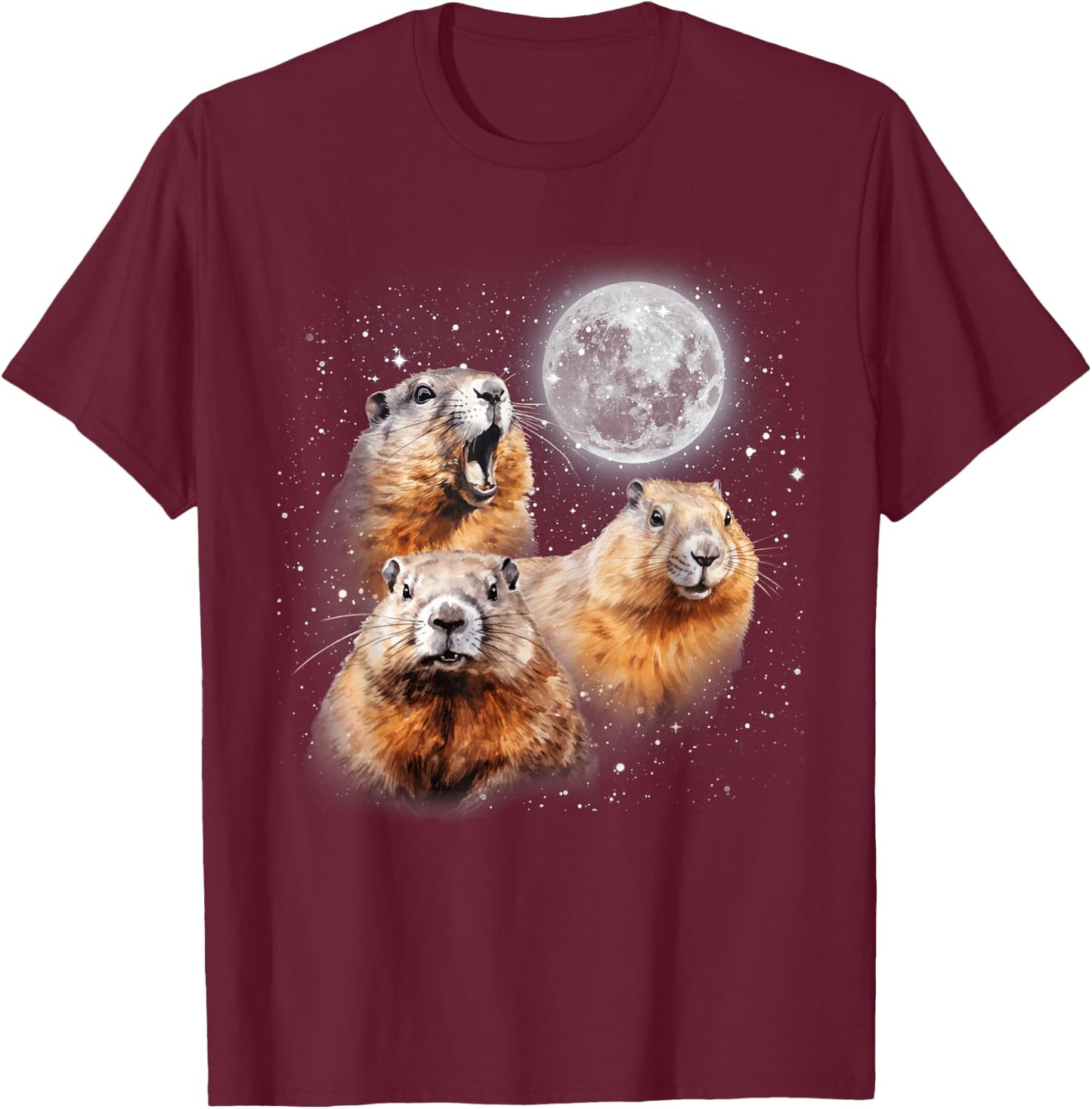 Three Groundhog Moon 3 Groundhog Head Groundhog Day T-Shirt - T-Shirt | Maroon